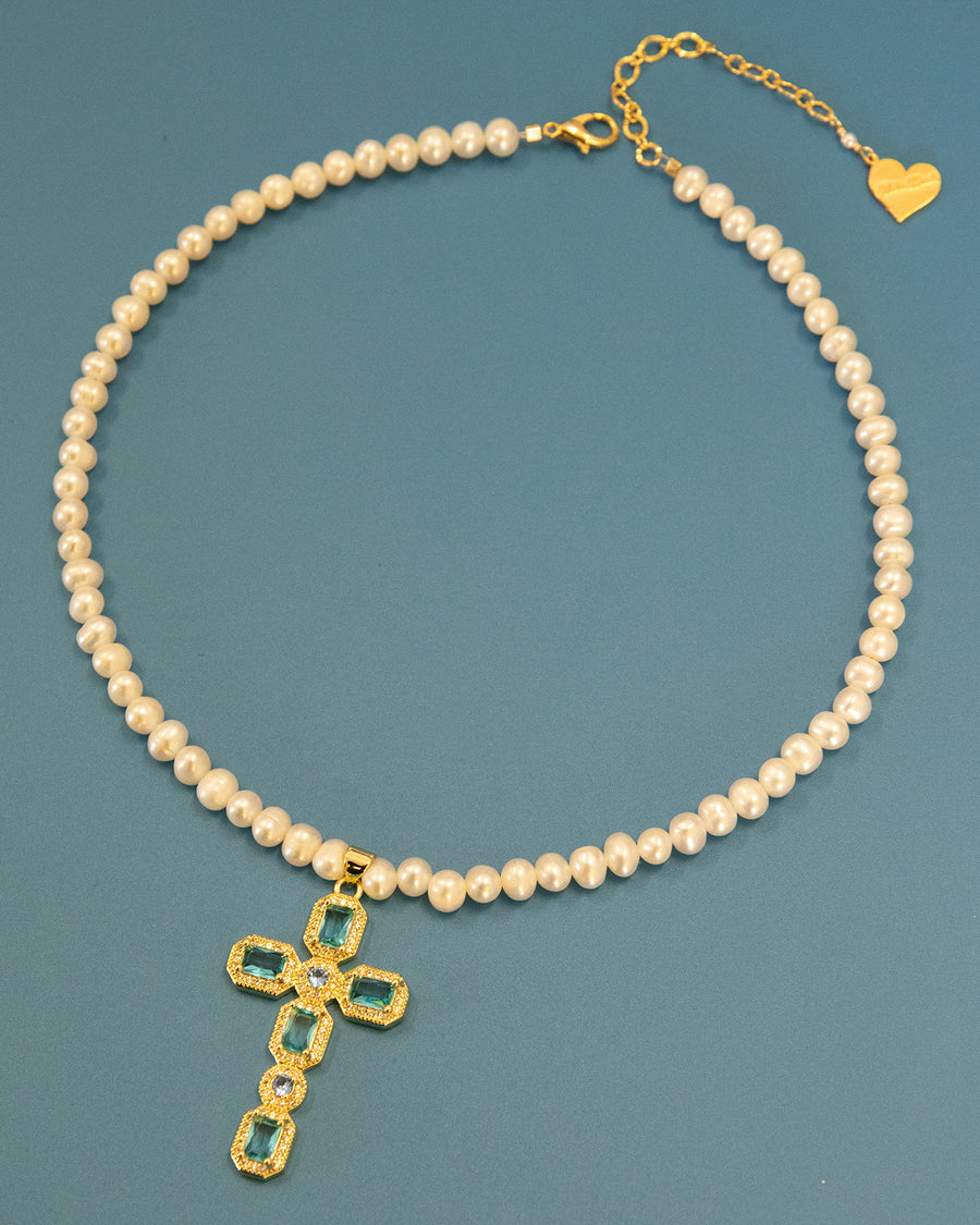 Pearl Ornate Cross Necklace