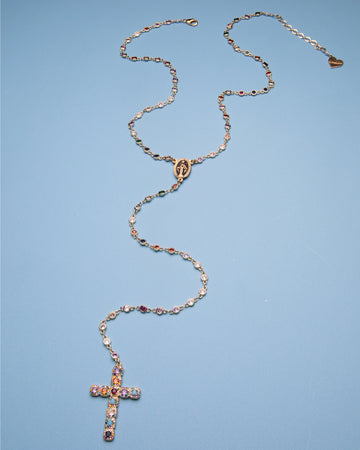 Rainbow Fantasy Cross Rosary Necklace