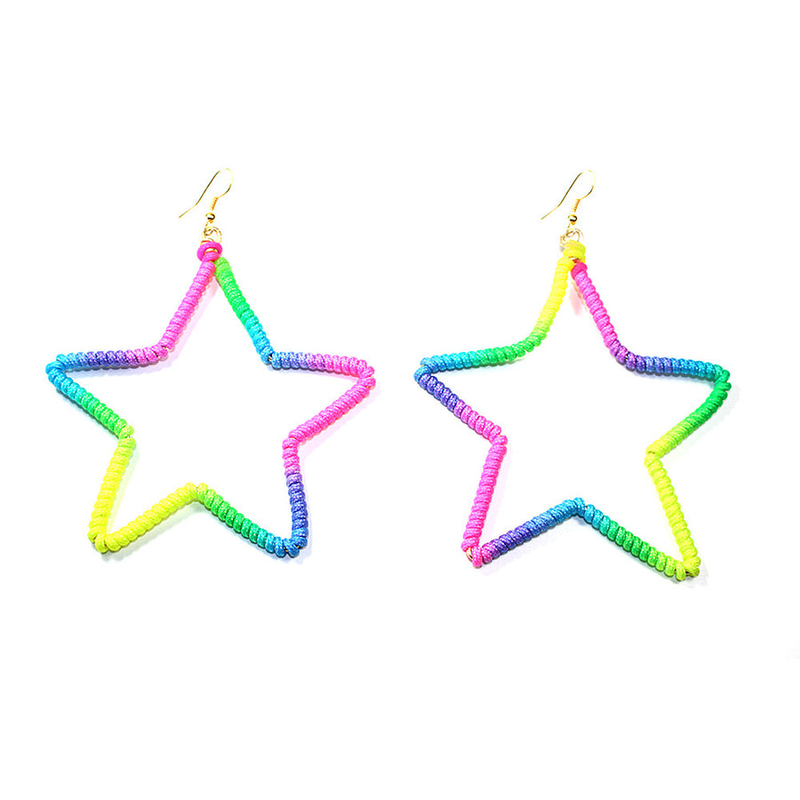 Neon Rainbow Star Hoop Earrings