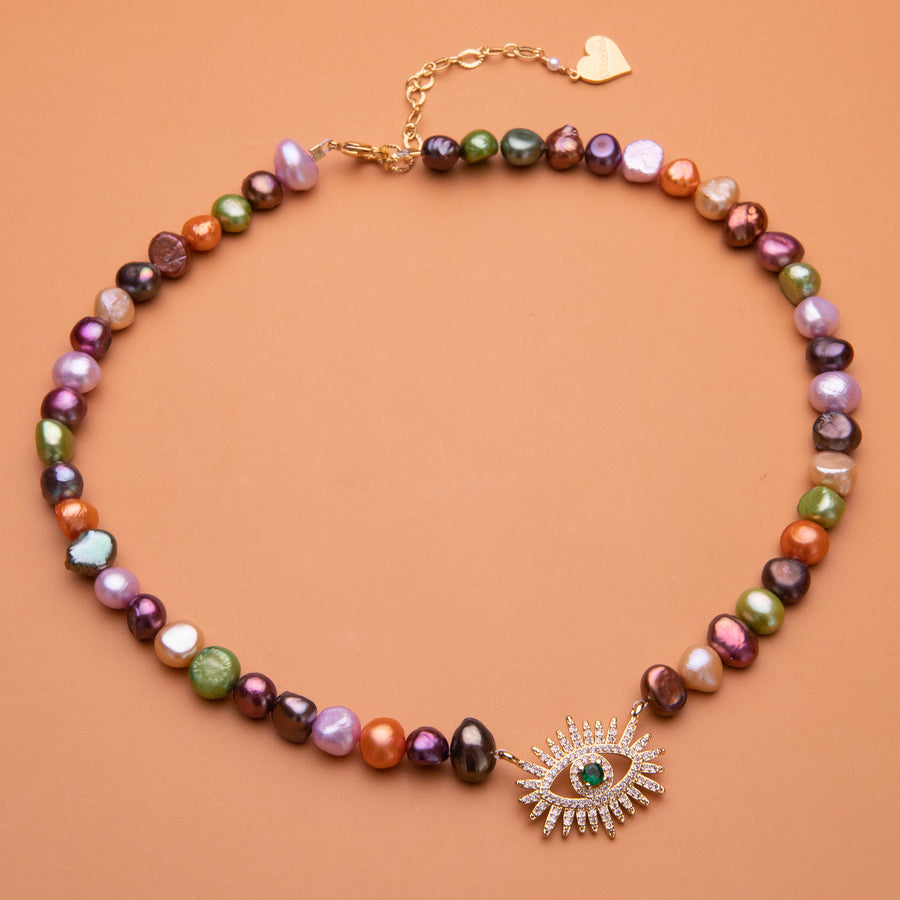 Multi-Color Pearl Eye Necklace