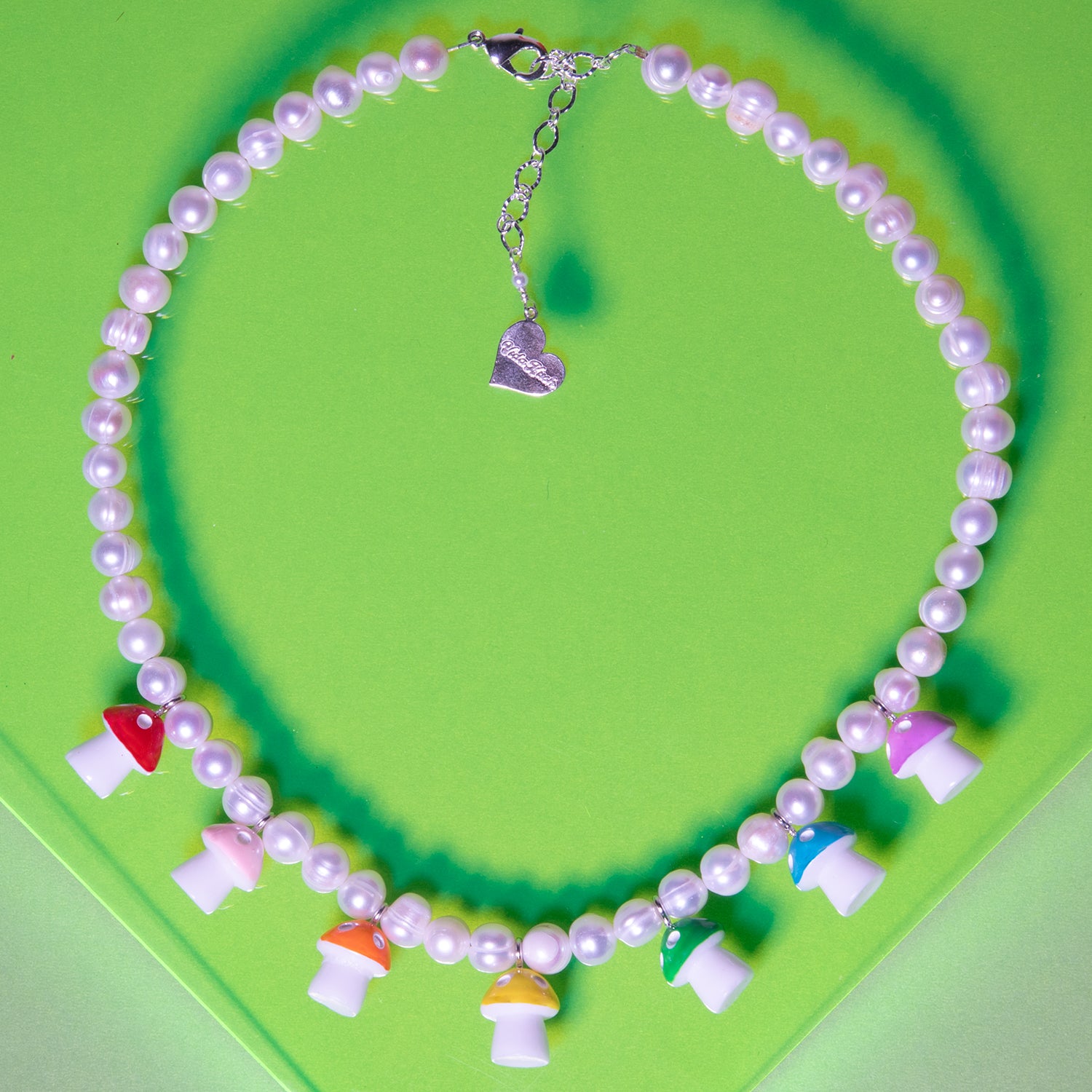 Pearl Rainbow Mushroom Necklace 18-20 Adjustable