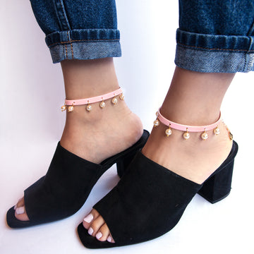 Pink Pearl Leather Anklet