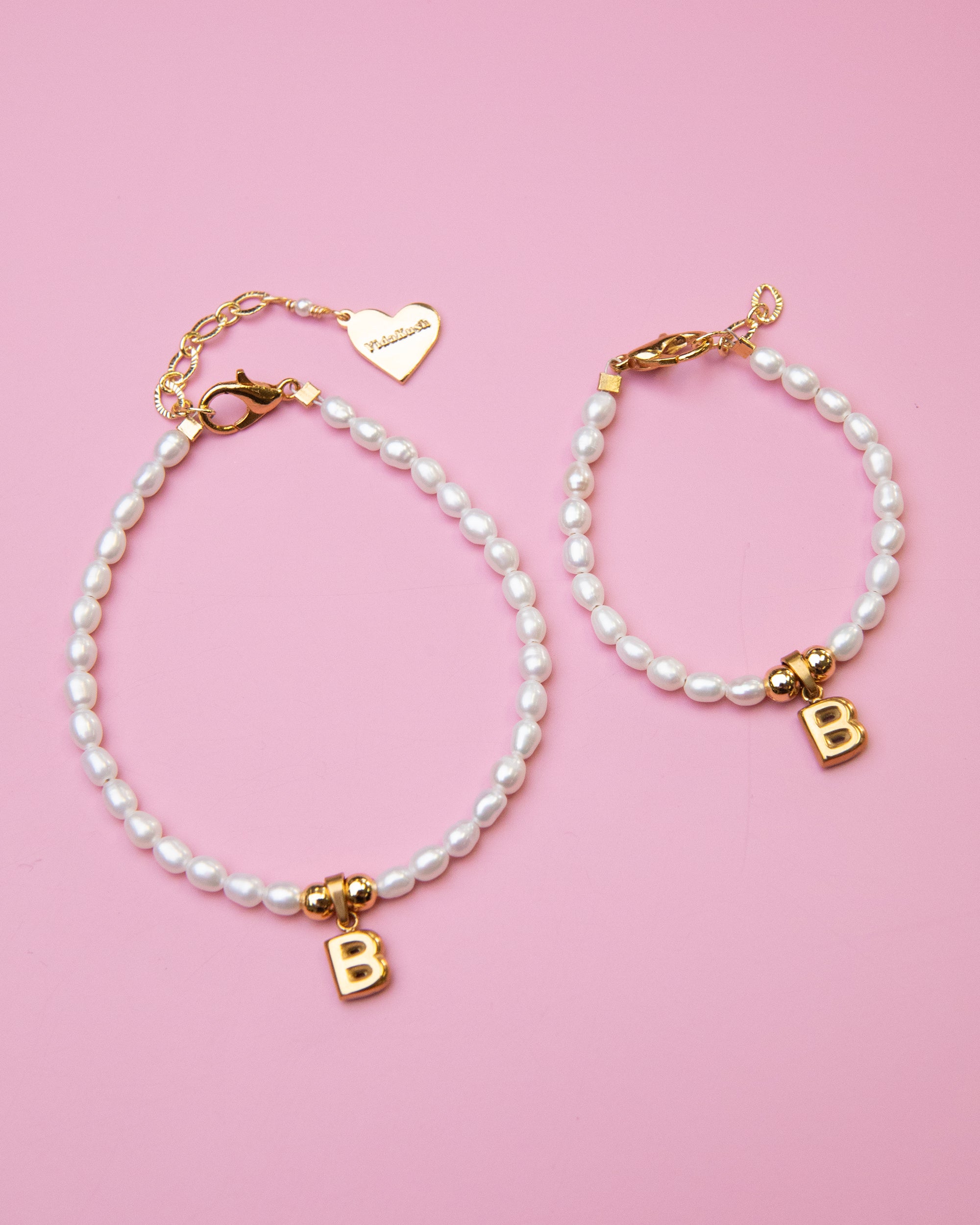 Pearl Mommy and Baby Initial Bracelet