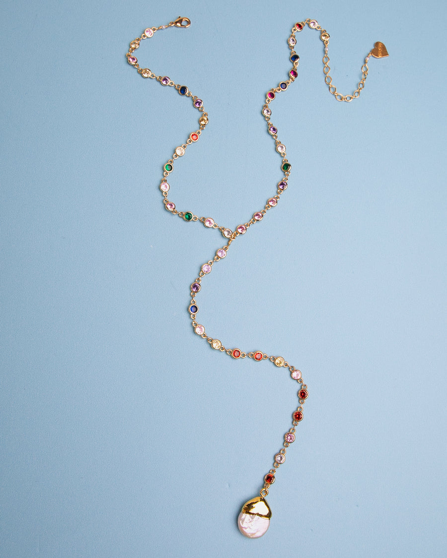 Rainbow Teardrop Pearl Y Necklace