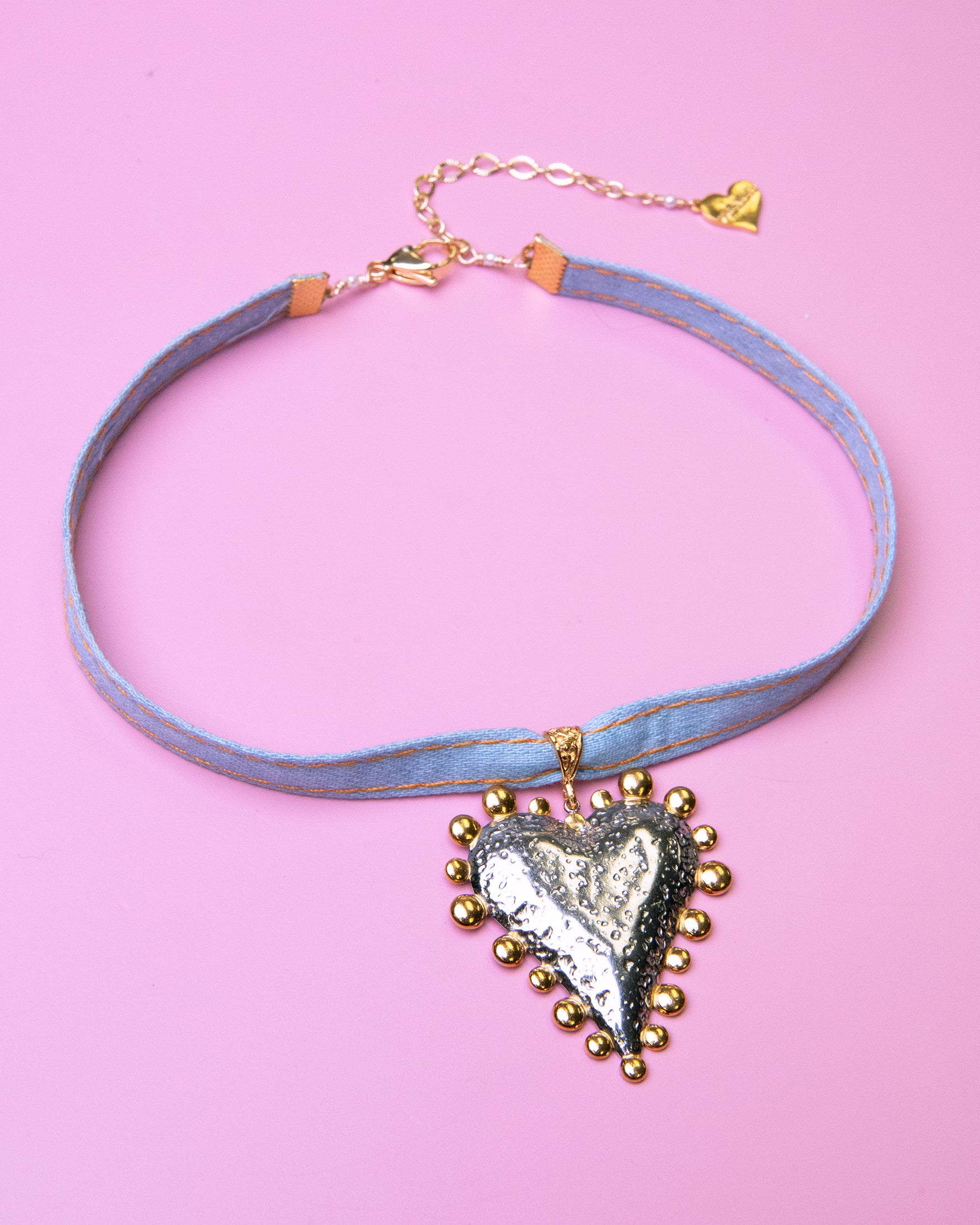 Duotone Heart Denim Choker