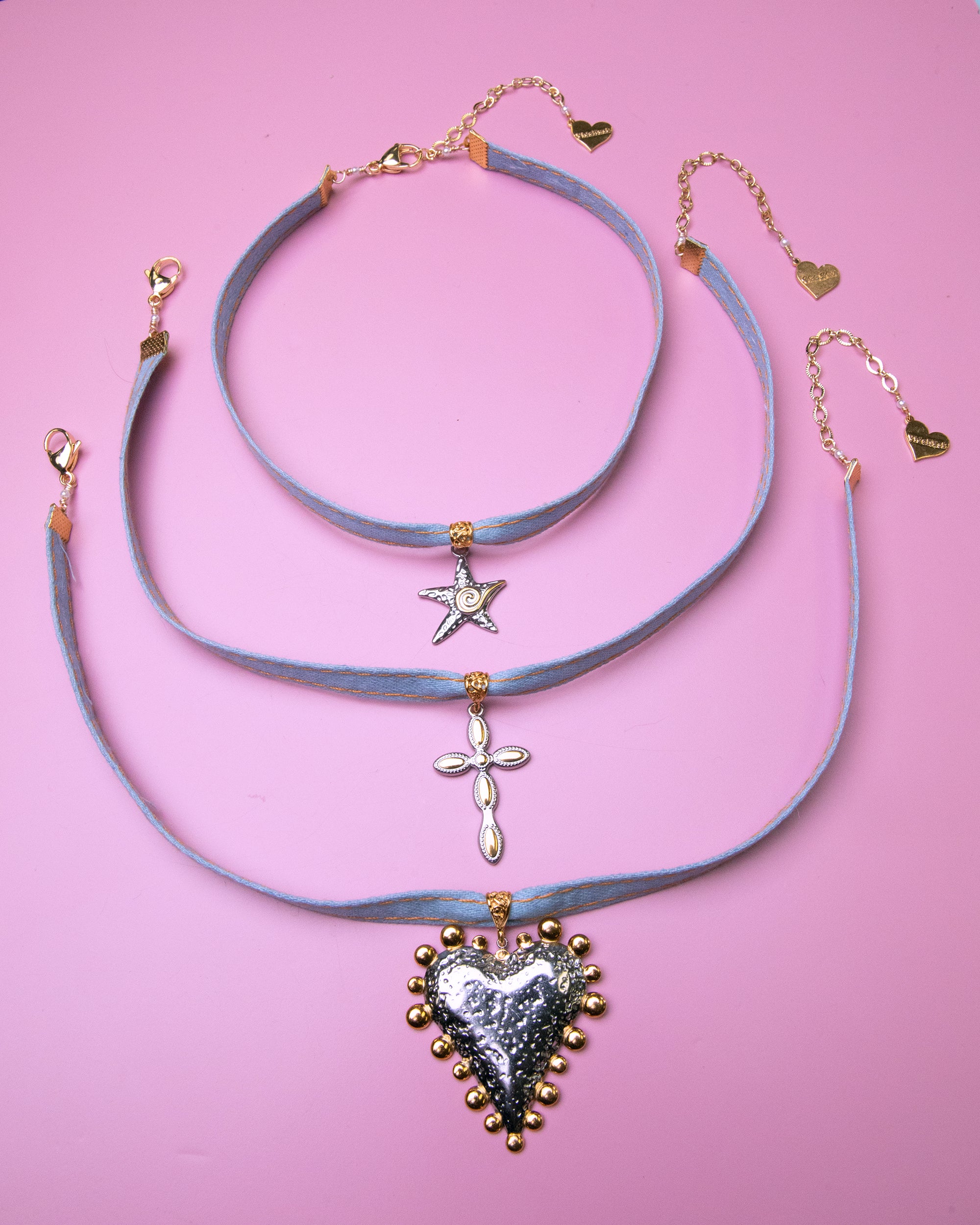 Duotone Cross Denim Choker