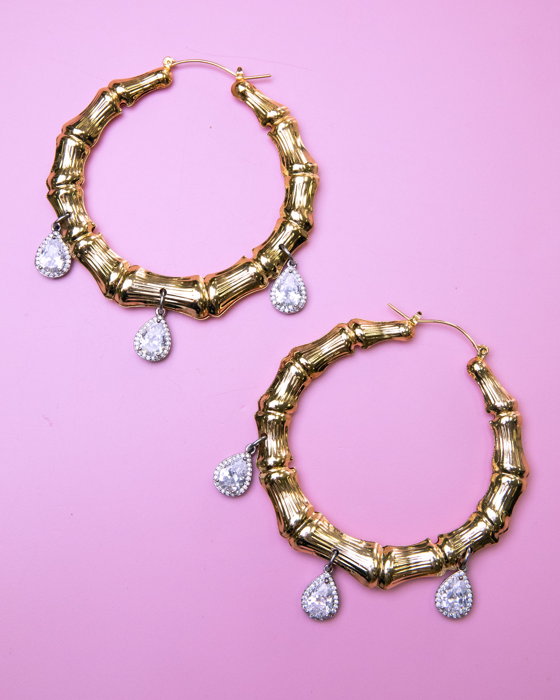 Crystal Rain Bamboo Hoop Earrings