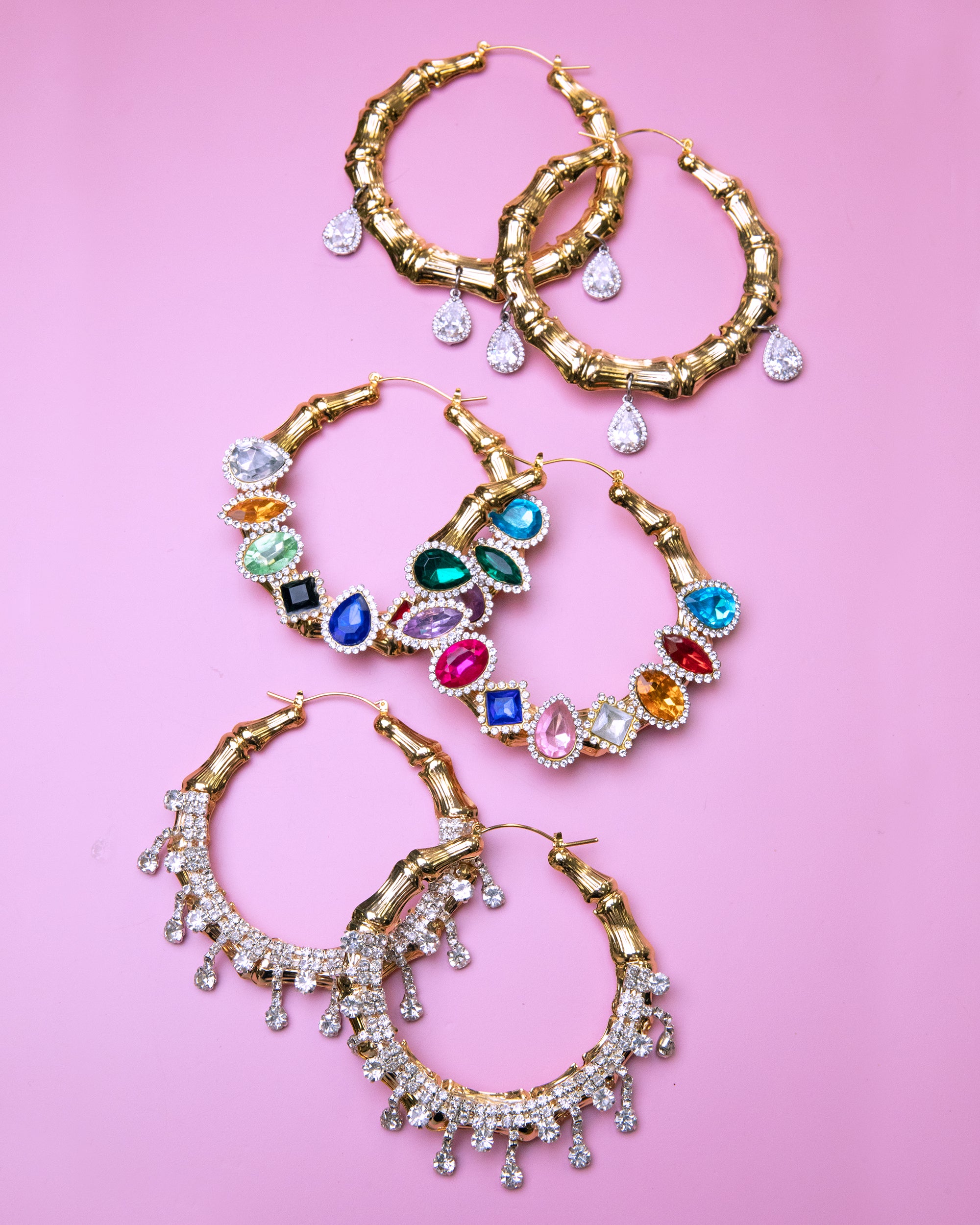 Crystal Rain Bamboo Hoop Earrings