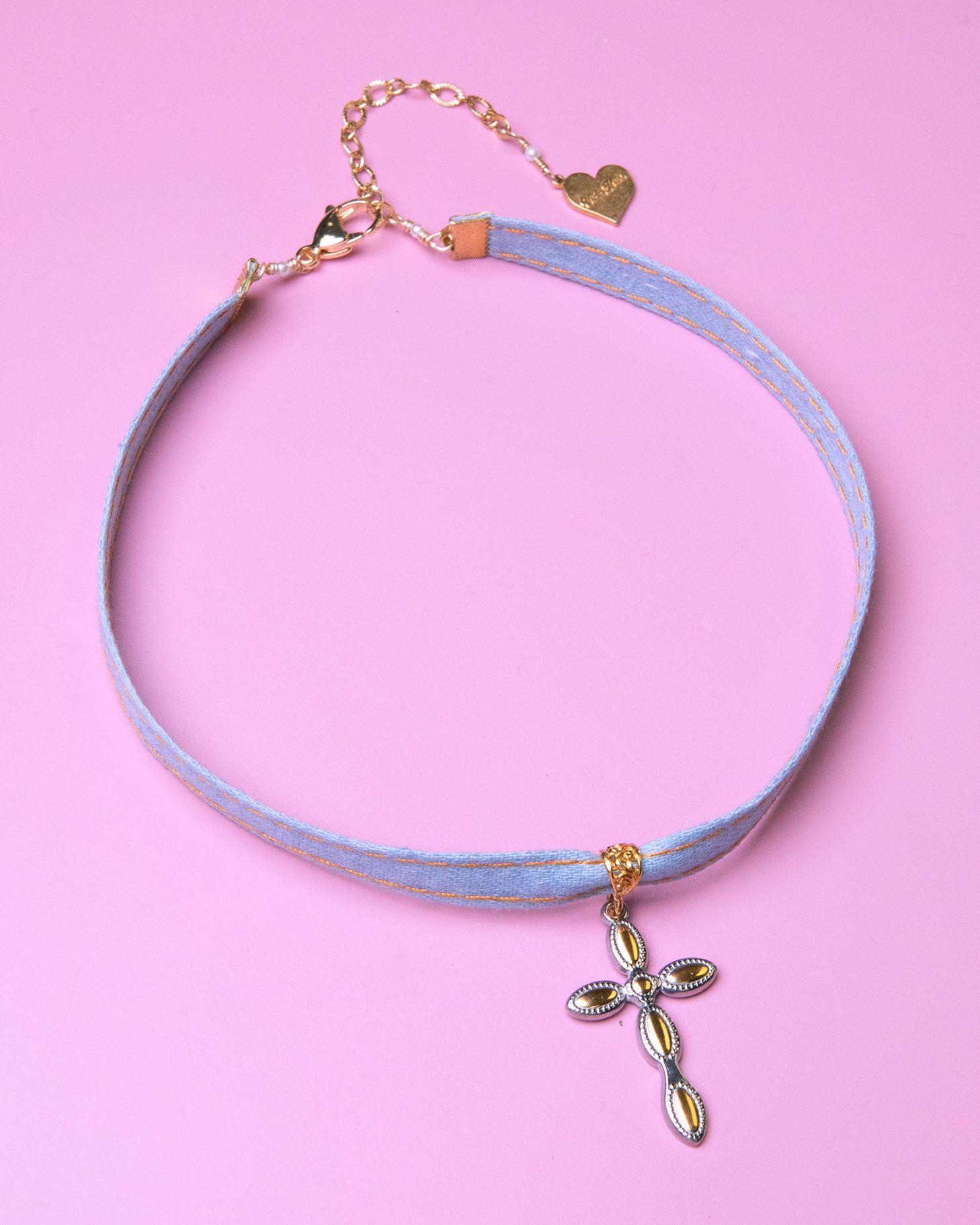Duotone Cross Denim Choker