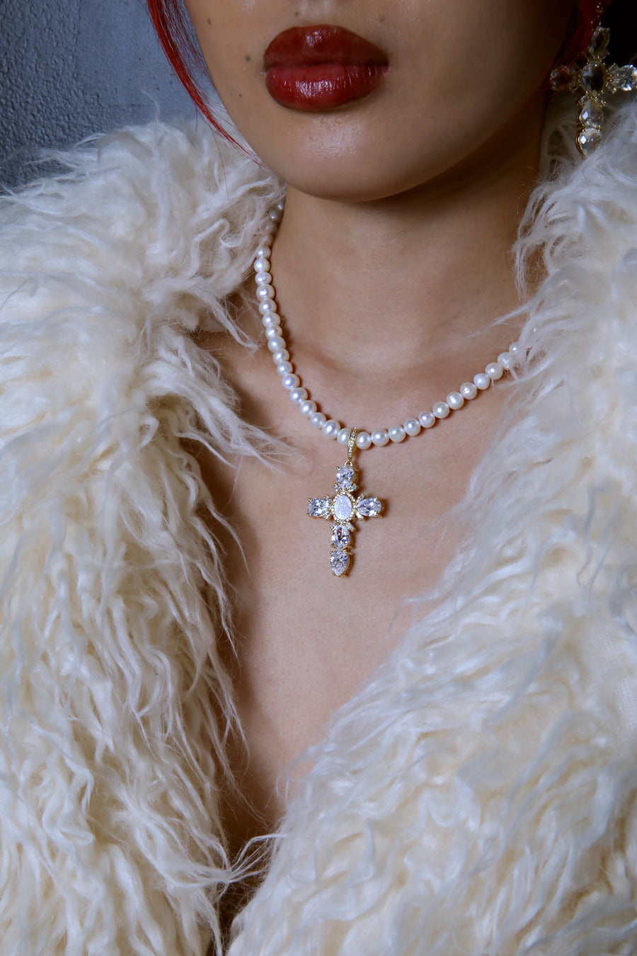 Pearl Virgin Mary Cross Necklace