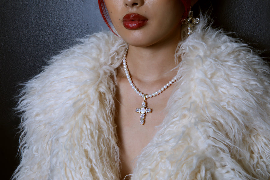 Pearl Virgin Mary Cross Necklace