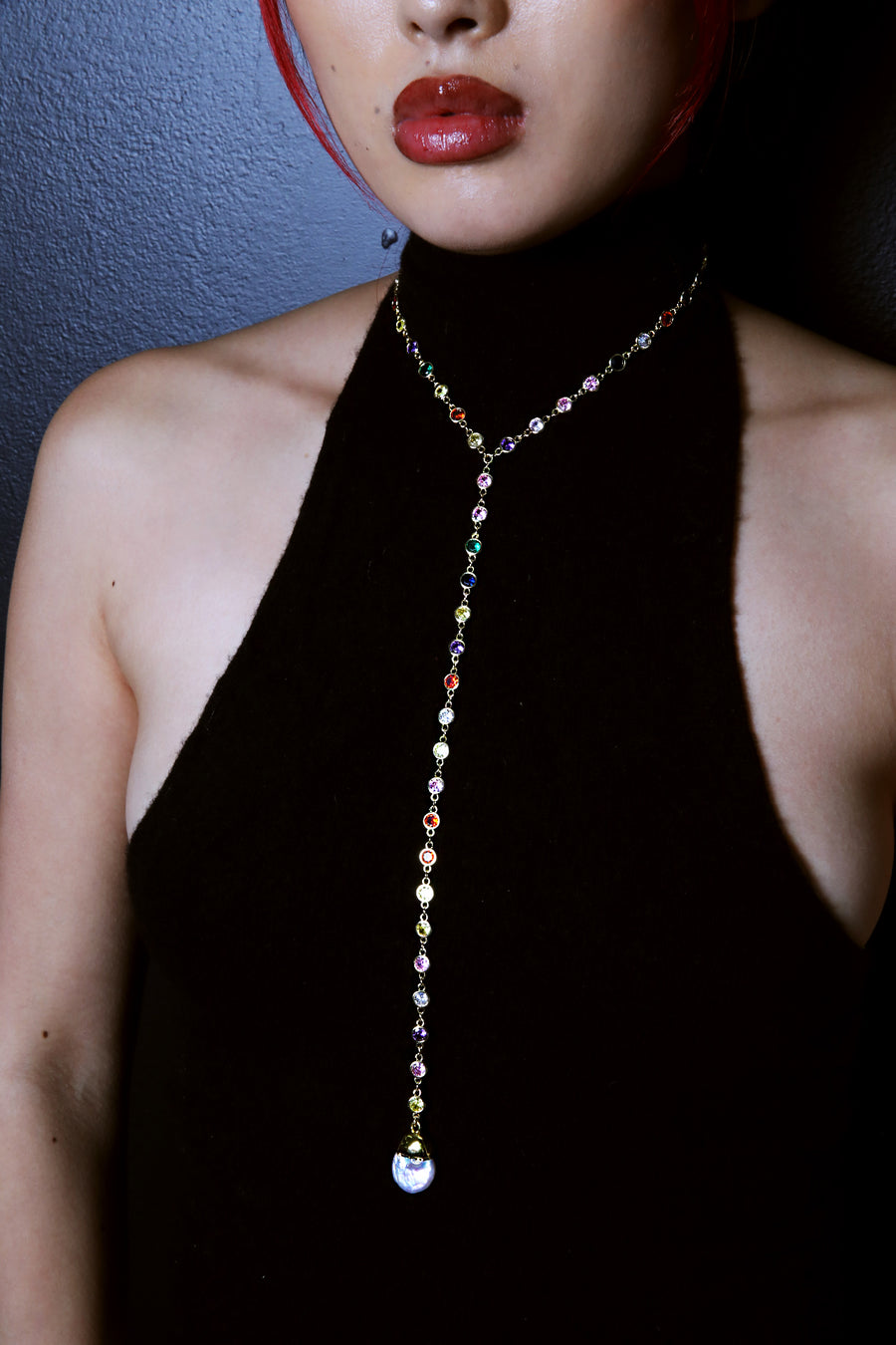 Rainbow Teardrop Pearl Y Necklace