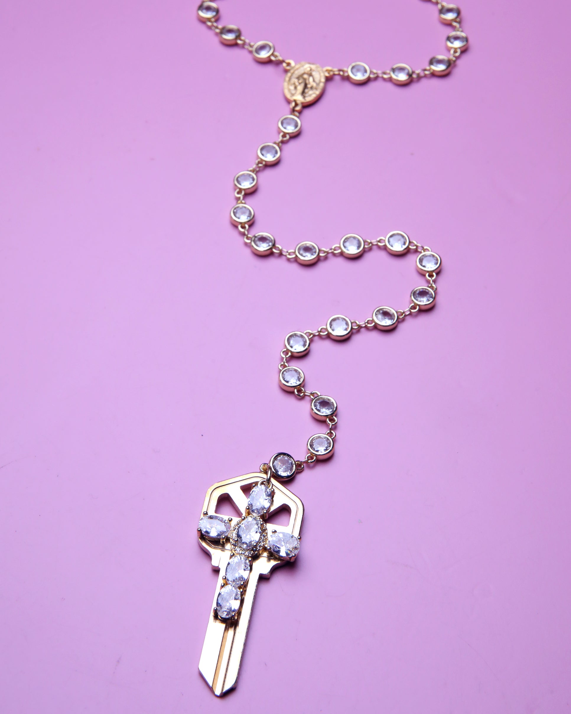 Key Cross Rosary Necklace