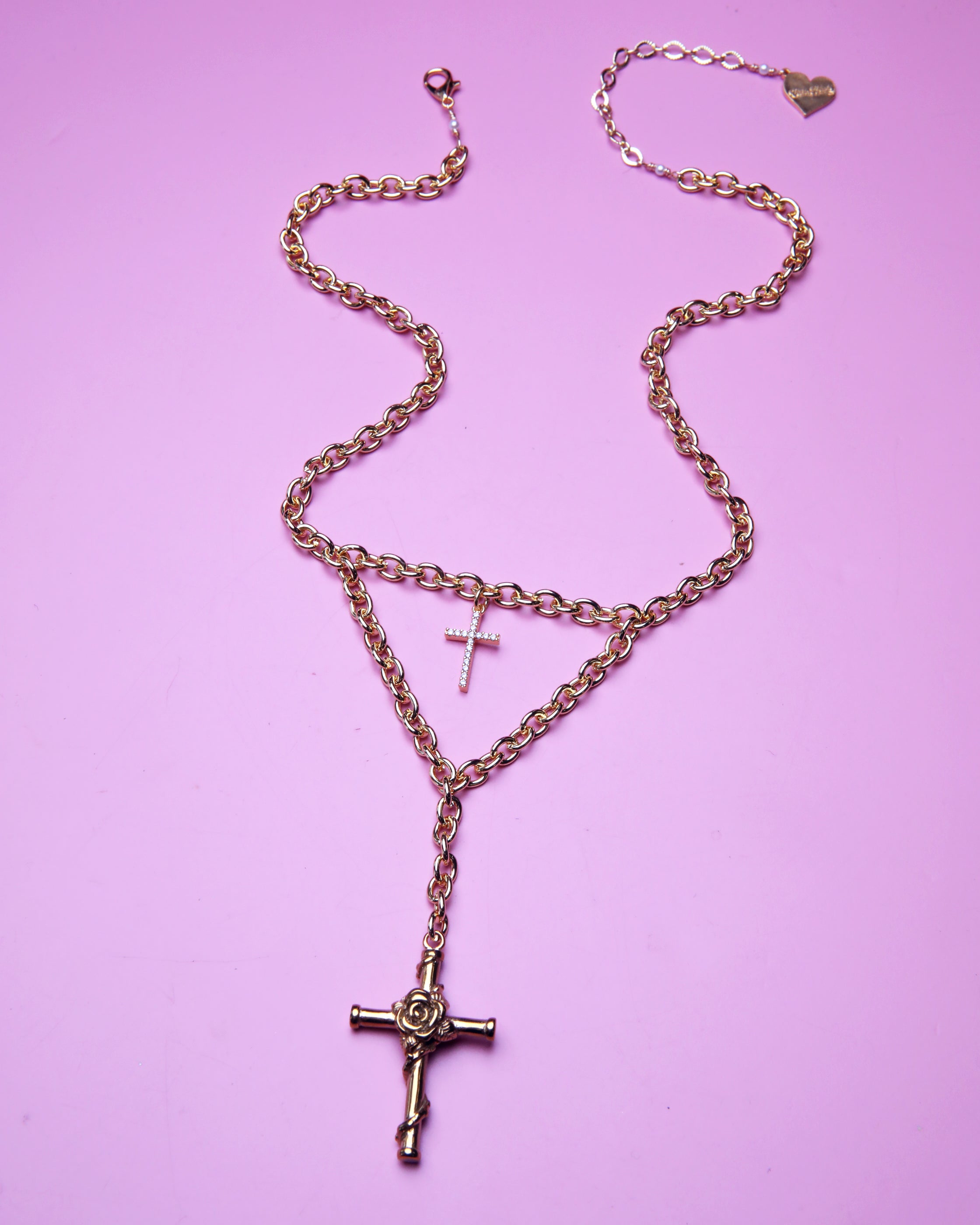 Cross Rose Double Layer Necklace