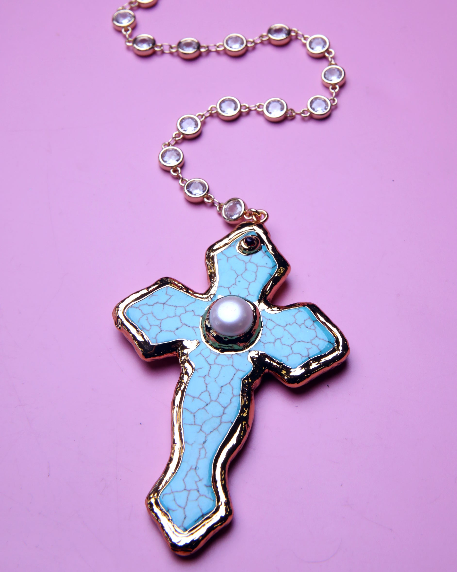 Turquoise Cross Y Necklace