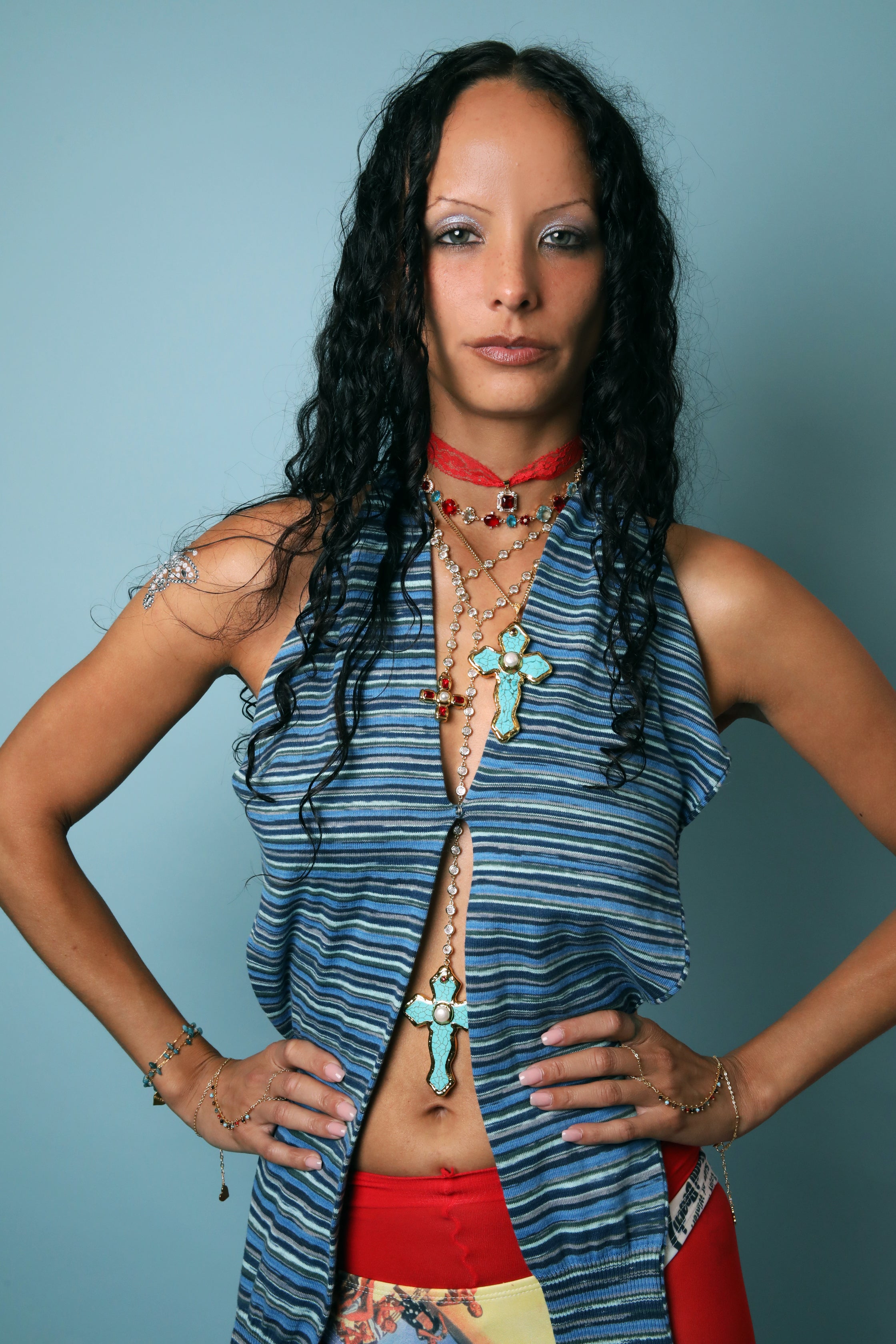 Turquoise Cross Y Necklace