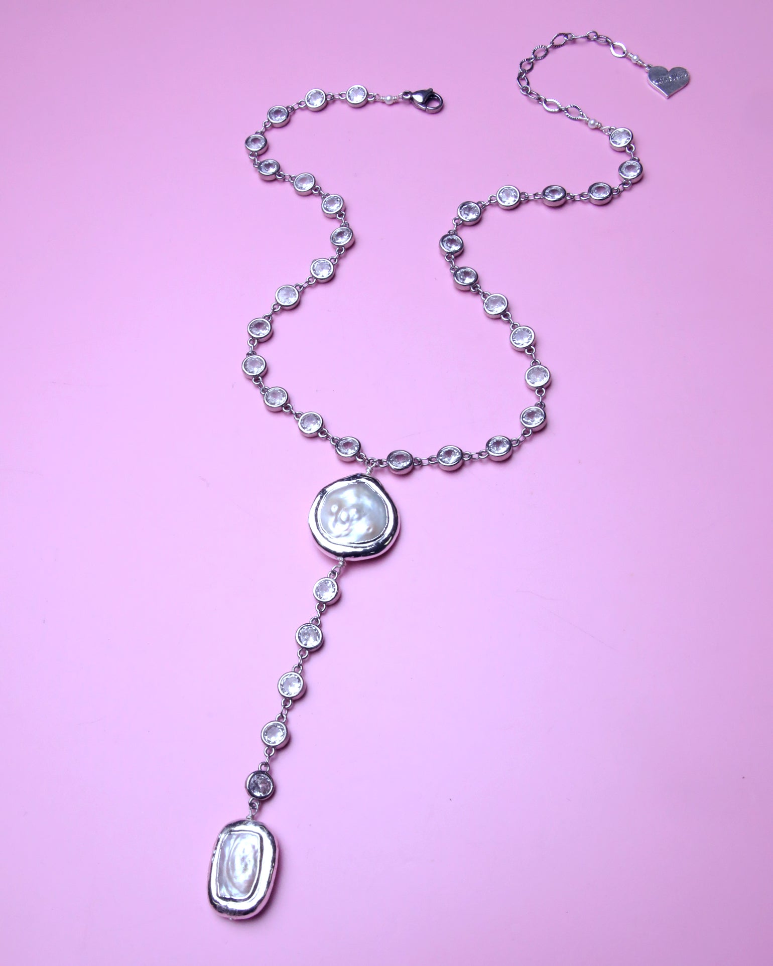 Silver Pearl Y Necklace