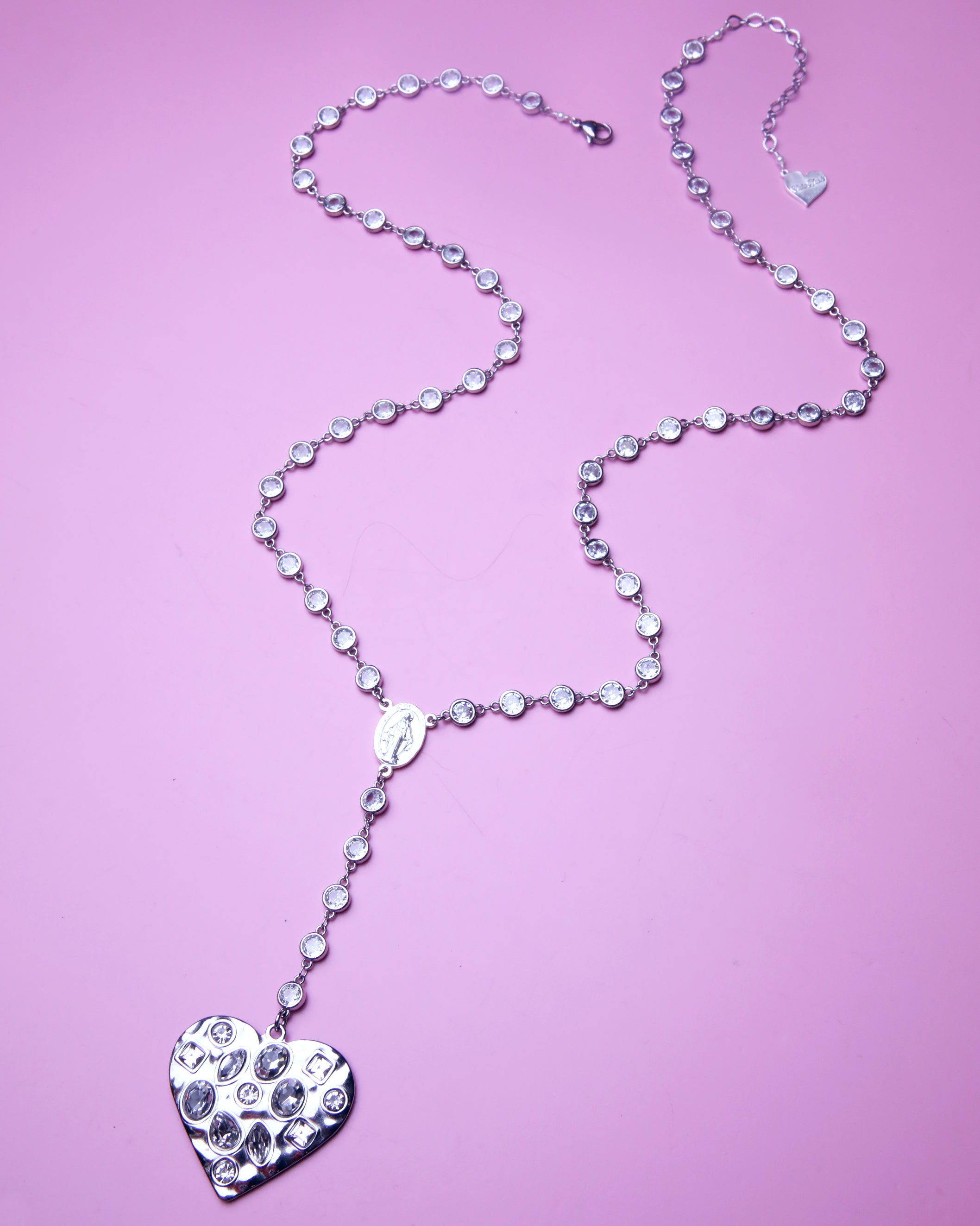 Rhinestone Heart Y Necklace