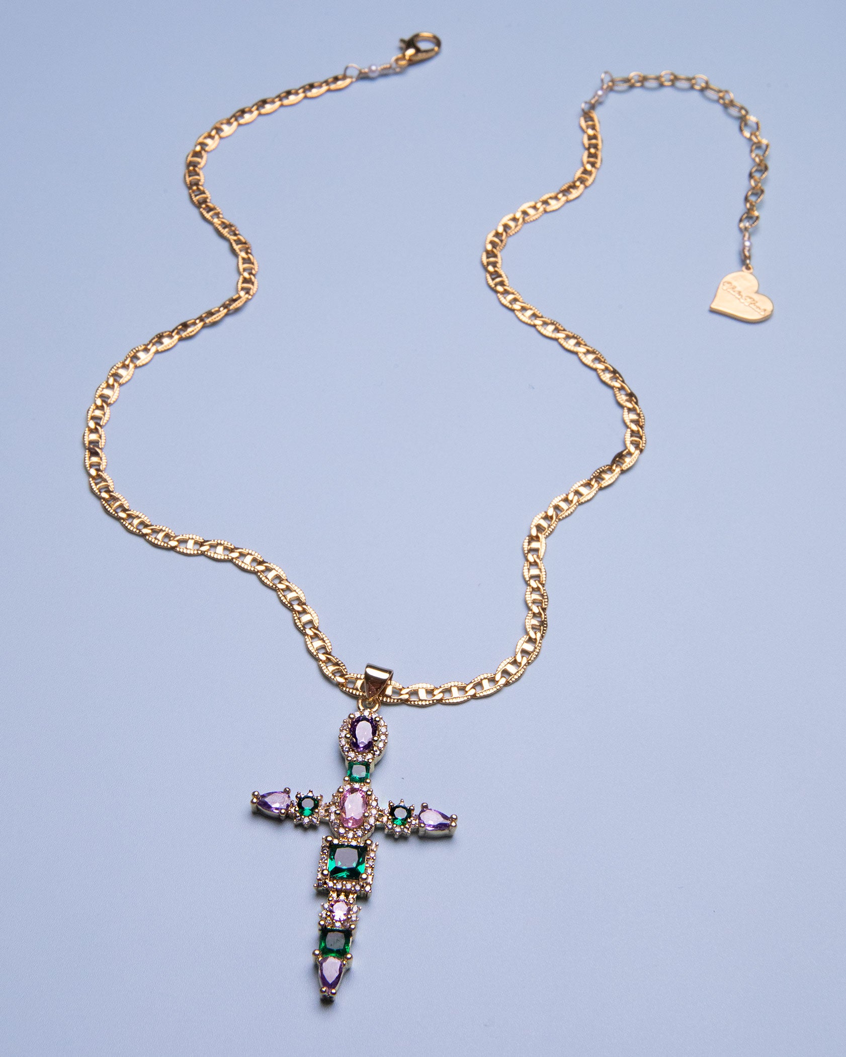Multi Gem Cross Necklace