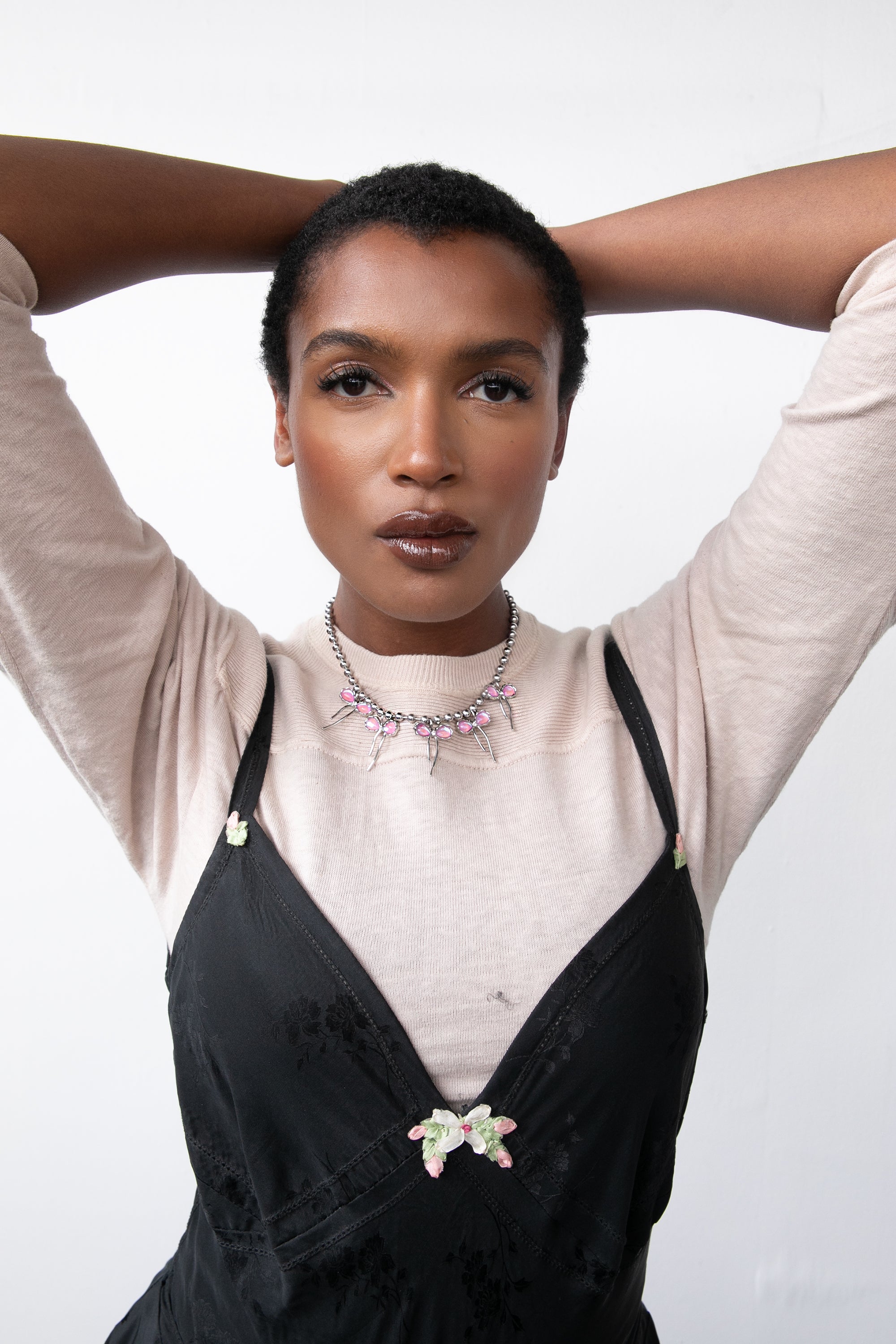 Iridescent Bow Ball Chain Necklace