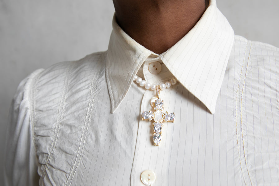 Pearl Virgin Mary Cross Necklace