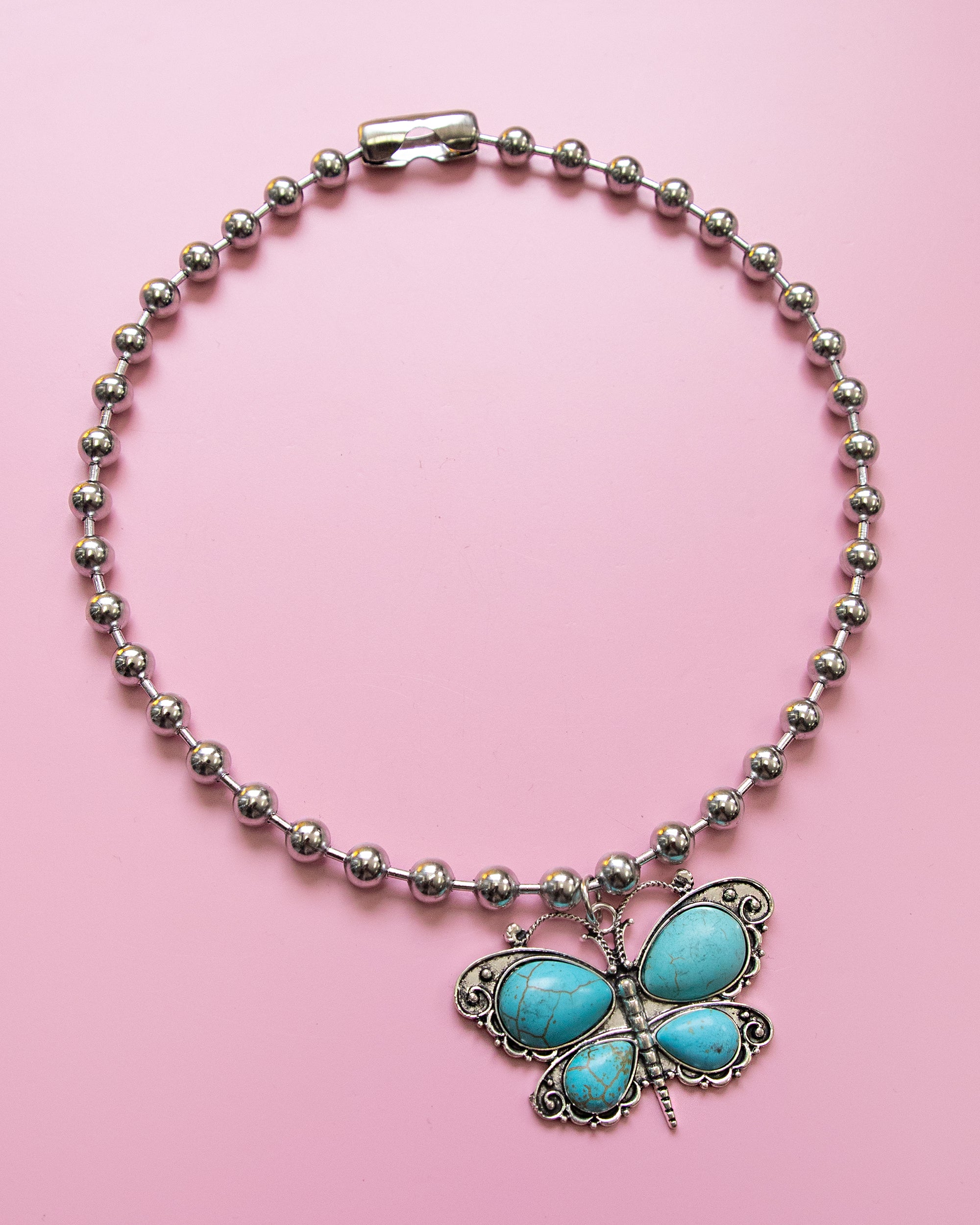 Turquoise Butterfly Ball Chain Necklace