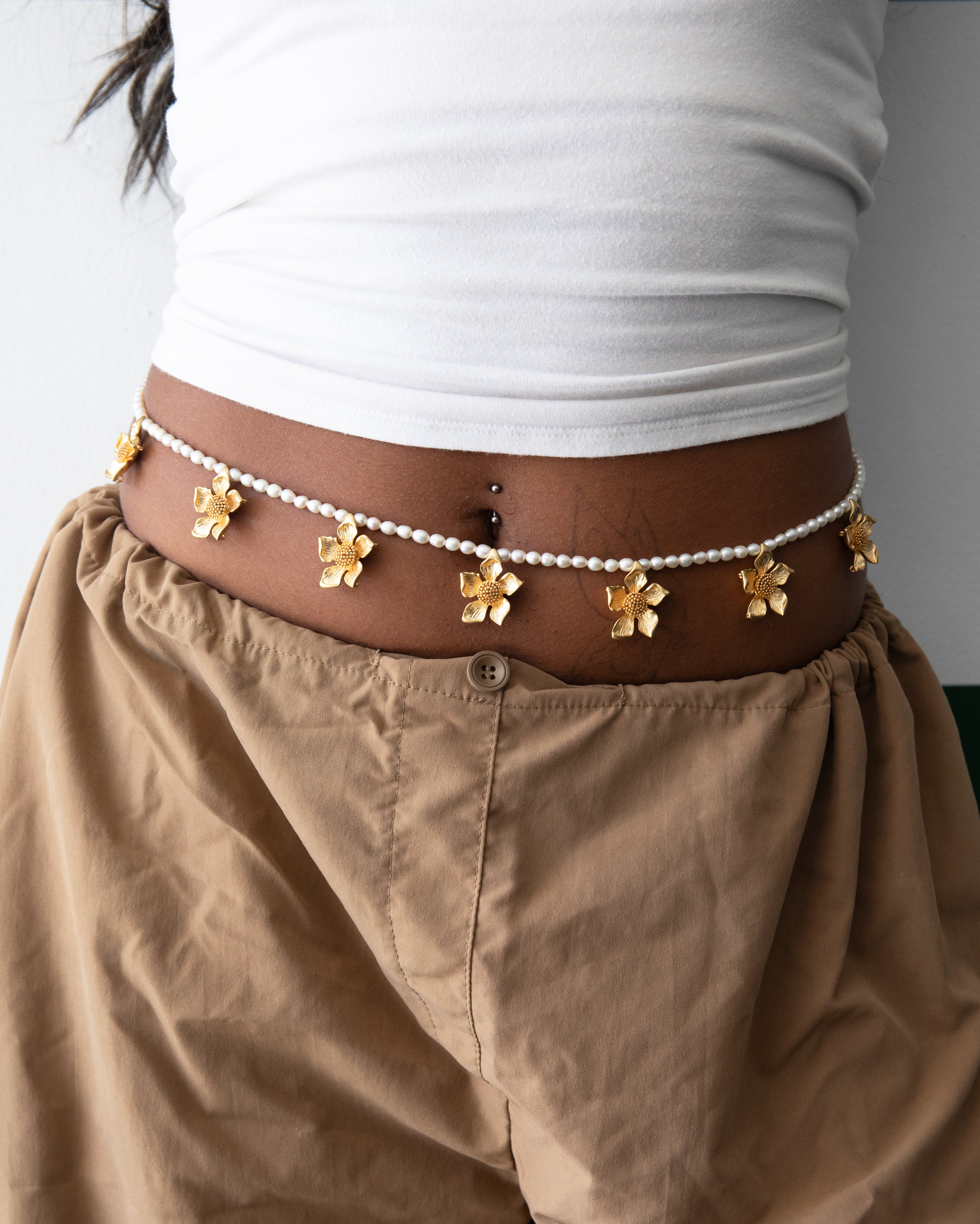 Golden Flower Pearl Belly Chain