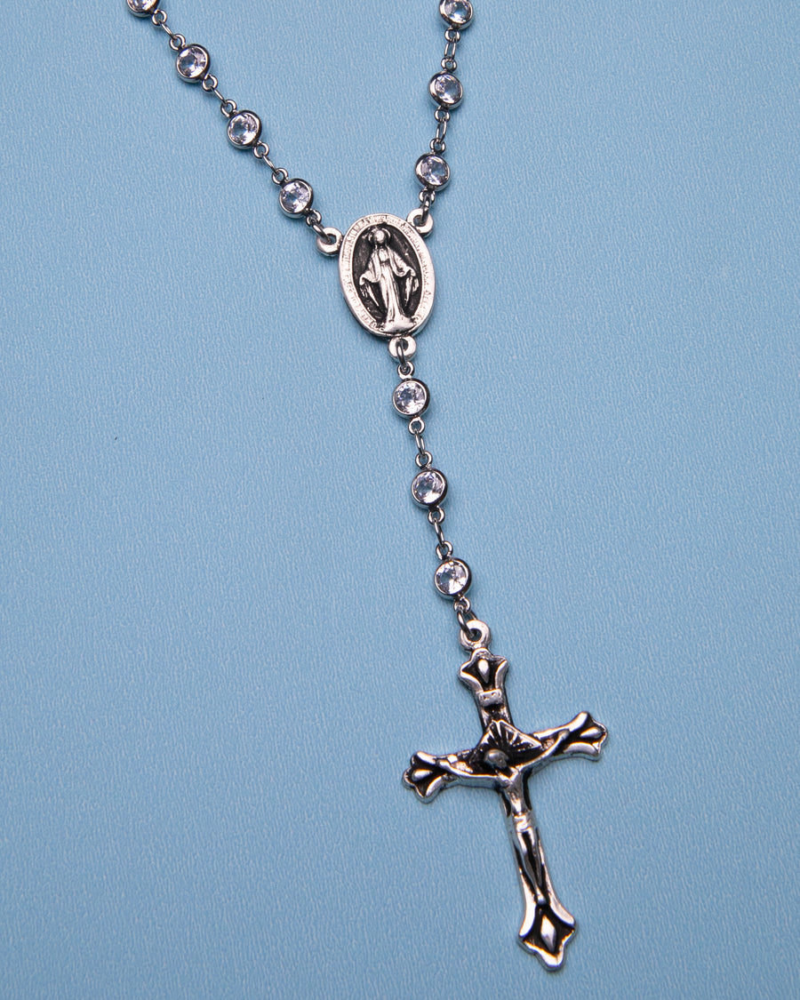 Cubic Cross Rosary Necklace