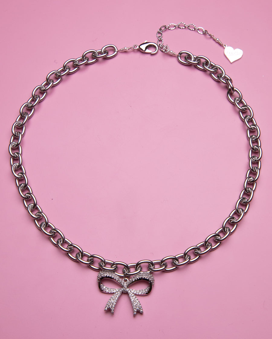 Sparkle Bow Cable Chain Necklace