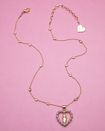 Pearl Virgin Mary Heart Necklace