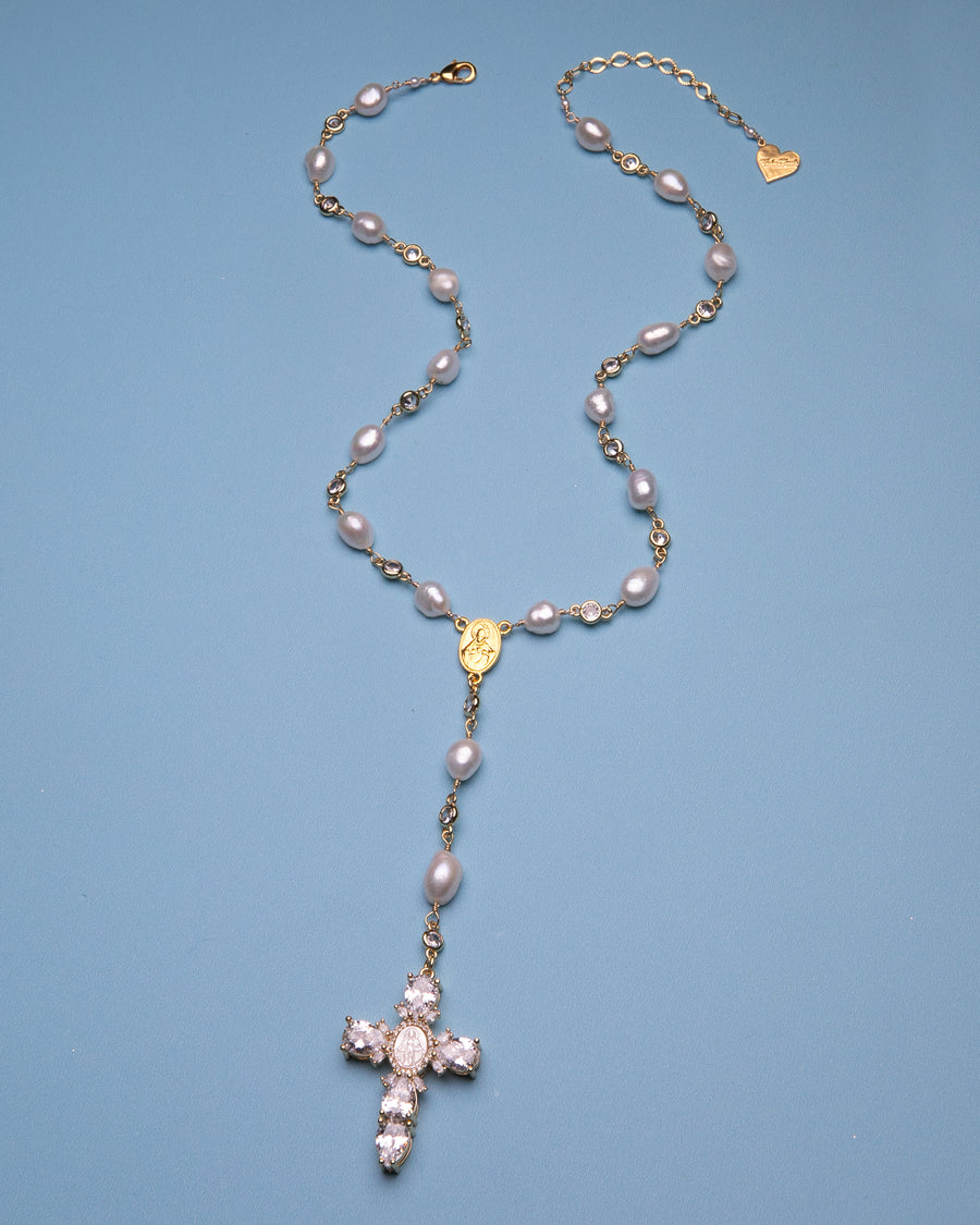 Pearl Virgin Mary Cross Rosary