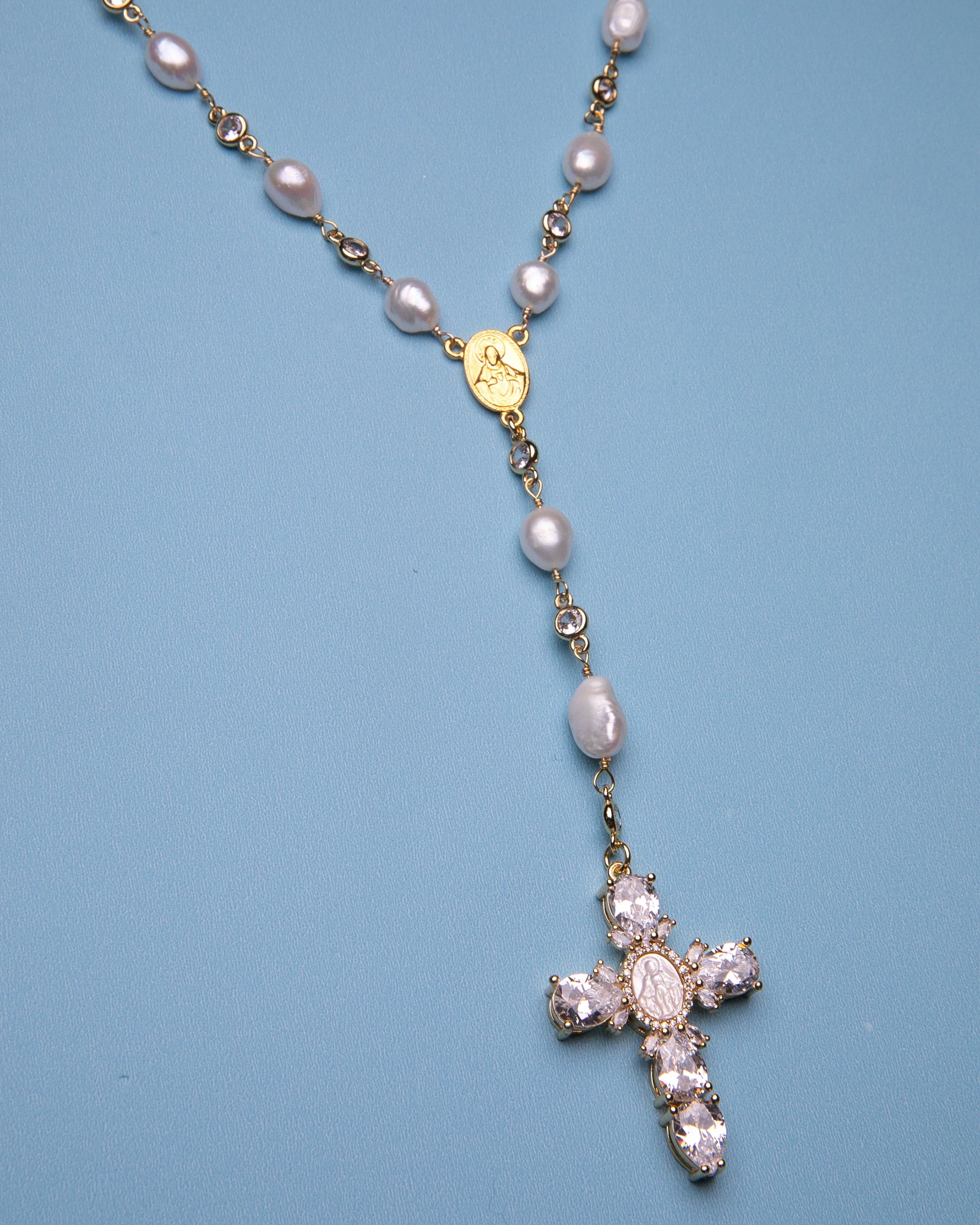Pearl Virgin Mary Cross Rosary