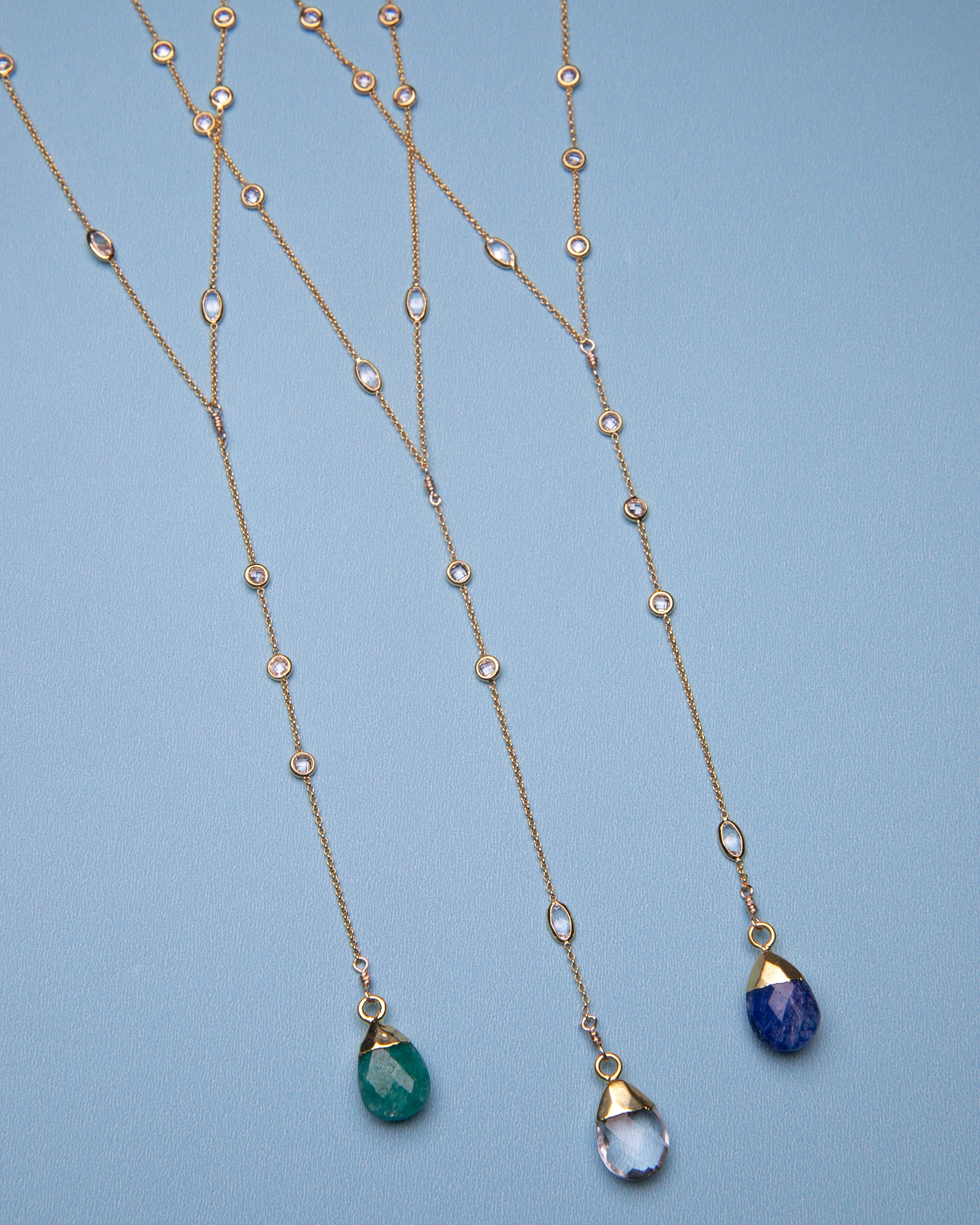 Raindrop Gemstone Y Necklaces