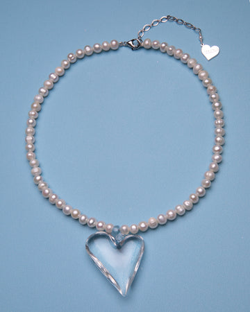 Pearl Glass Heart Necklace