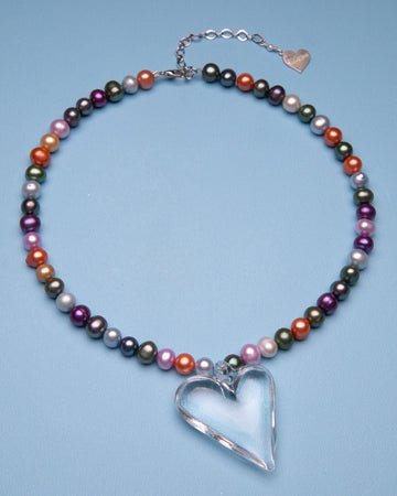 Multicolor Pearl Glass Heart Necklace