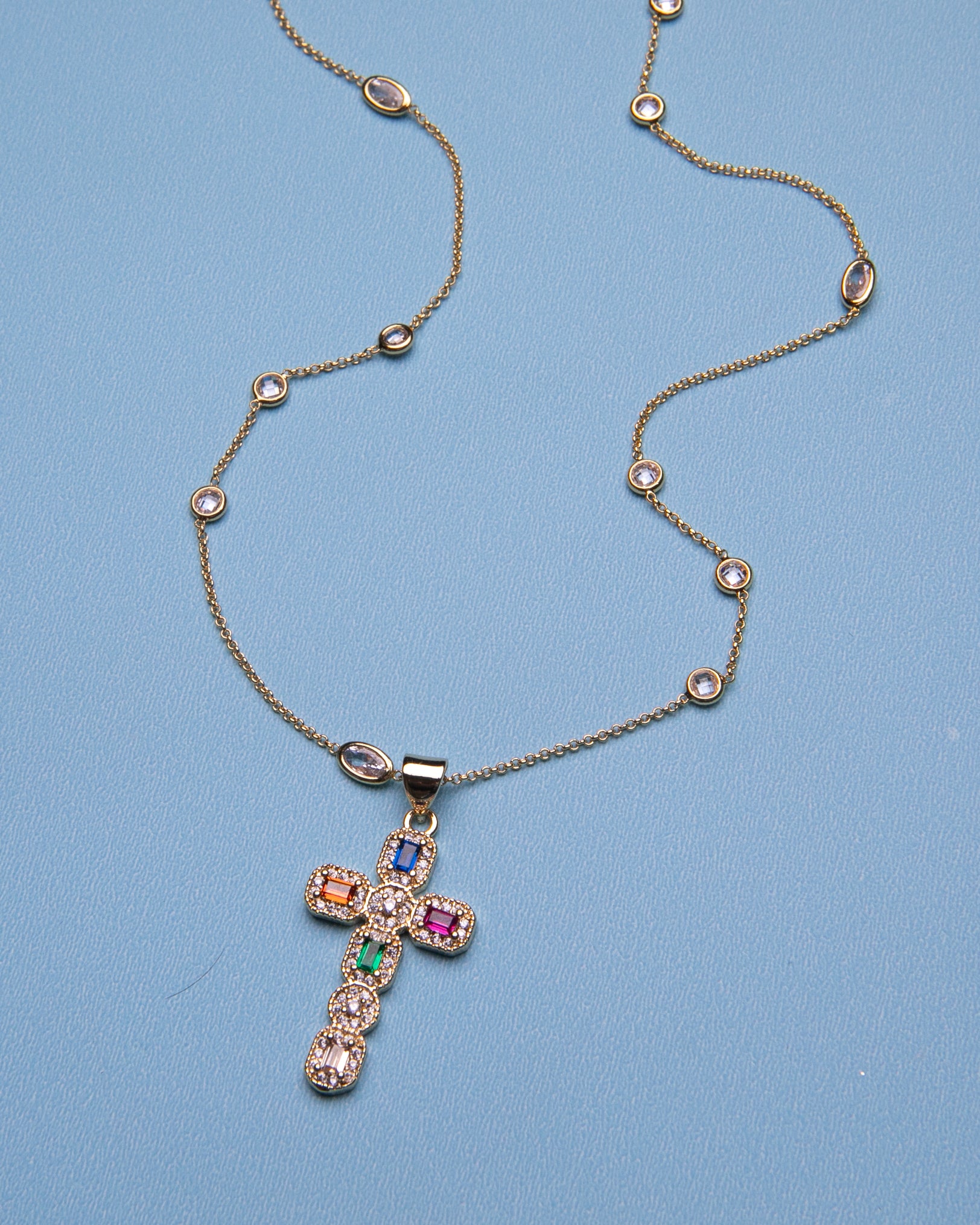 Rain Drop Rainbow Cross Necklace