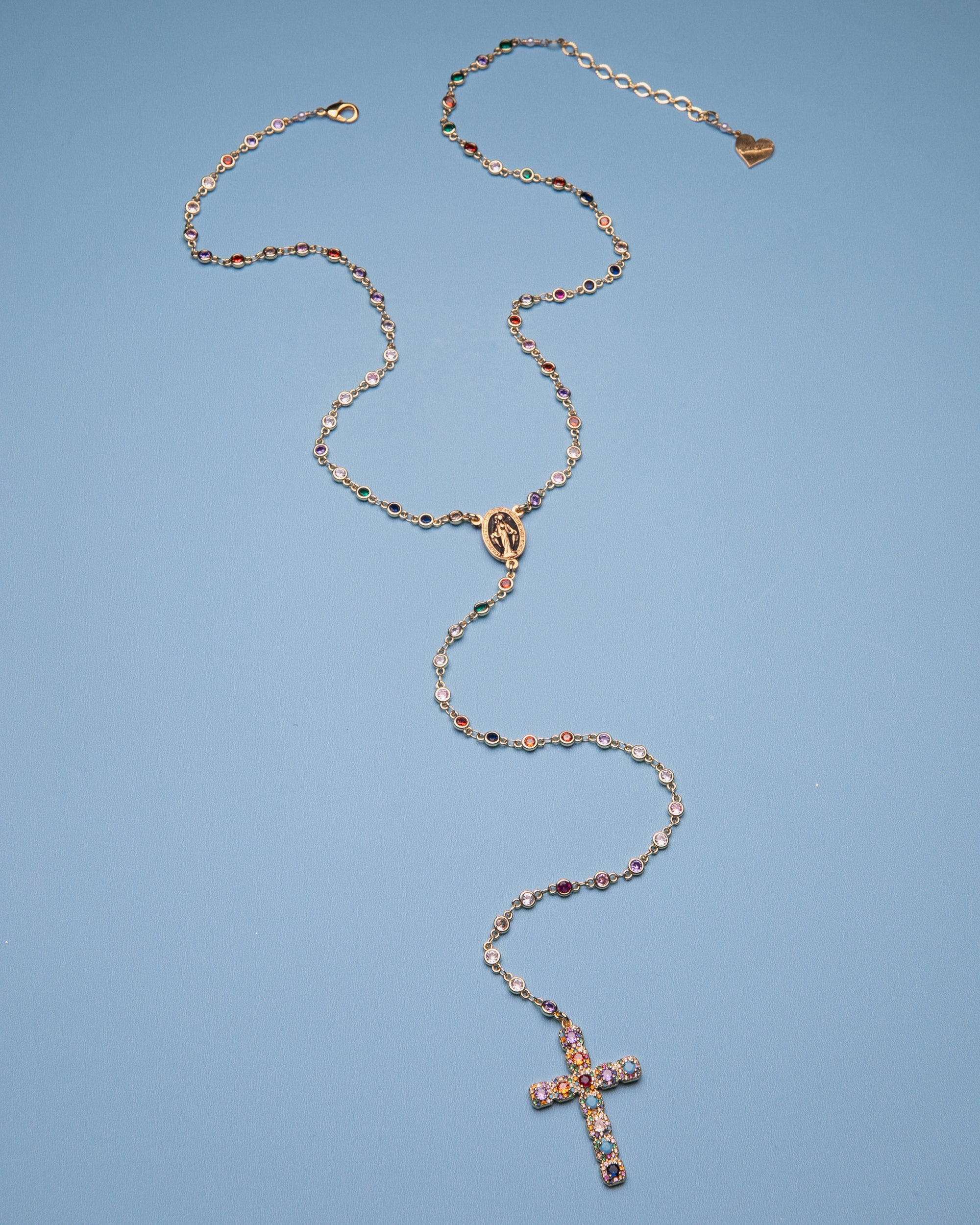 Rainbow Fantasy Cross Rosary Necklace