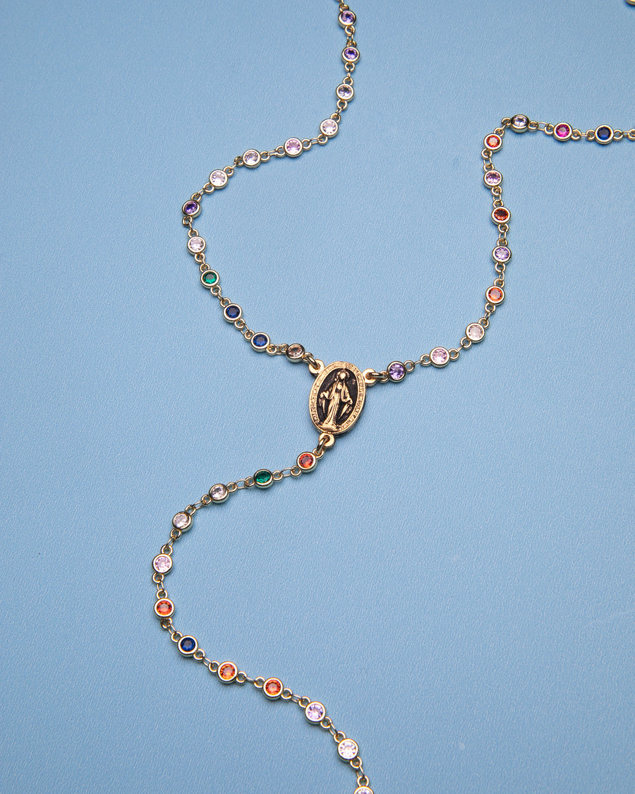 Rainbow Fantasy Cross Rosary Necklace