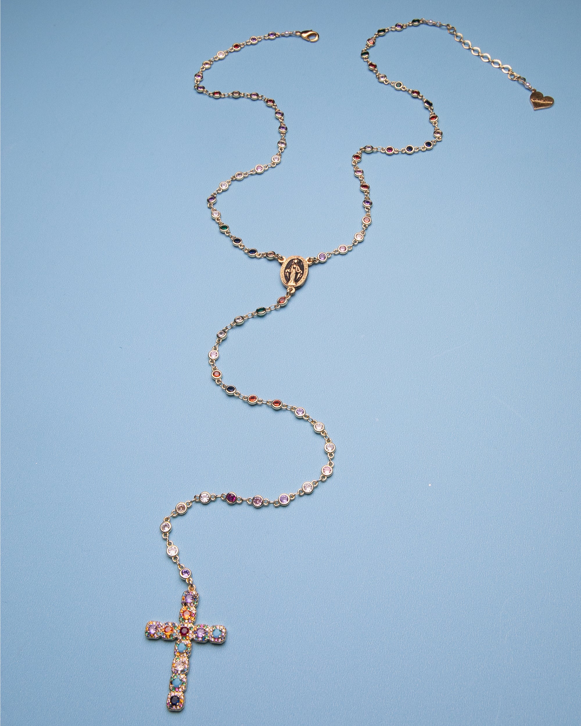 Rainbow Fantasy Cross Rosary Necklace