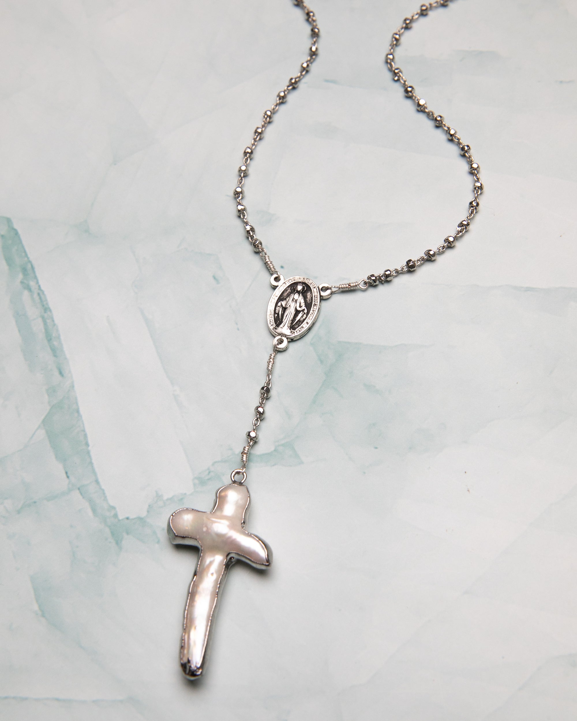 Pearl Cross Rosary