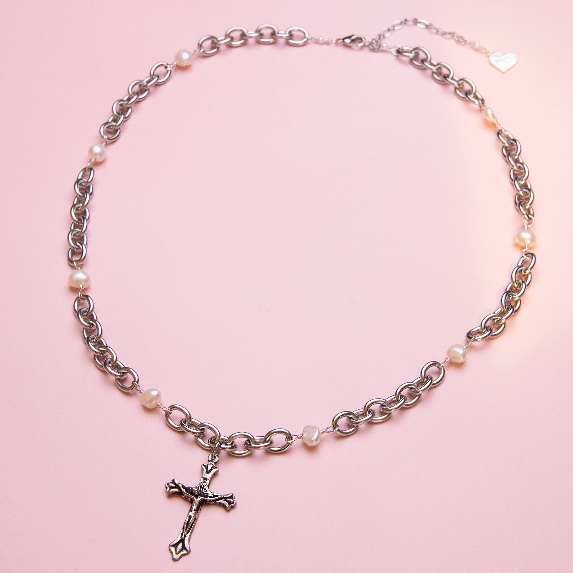 Pearl Chain Cross Necklace