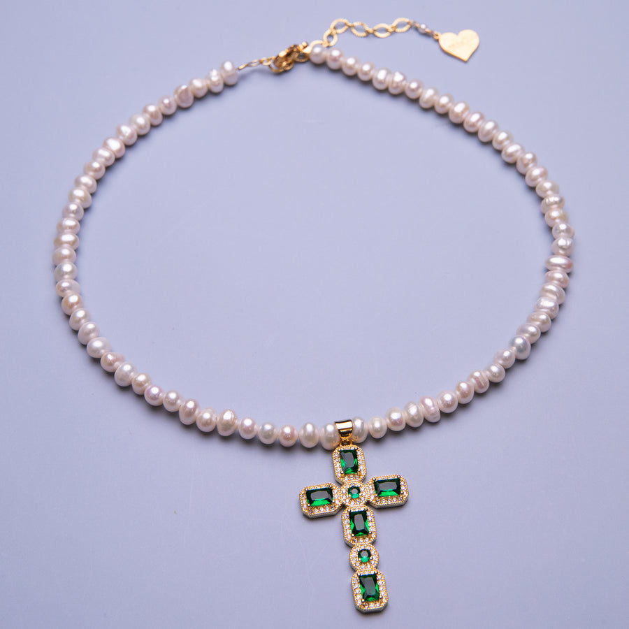 Pearl Ornate Cross Necklace