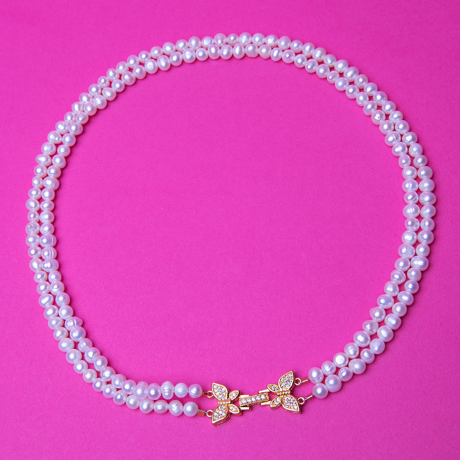 Pearl Butterfly Clasp Necklace