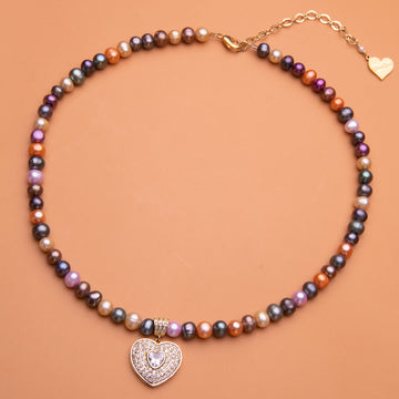 Multi-Color Pearl Royal Heart Necklace