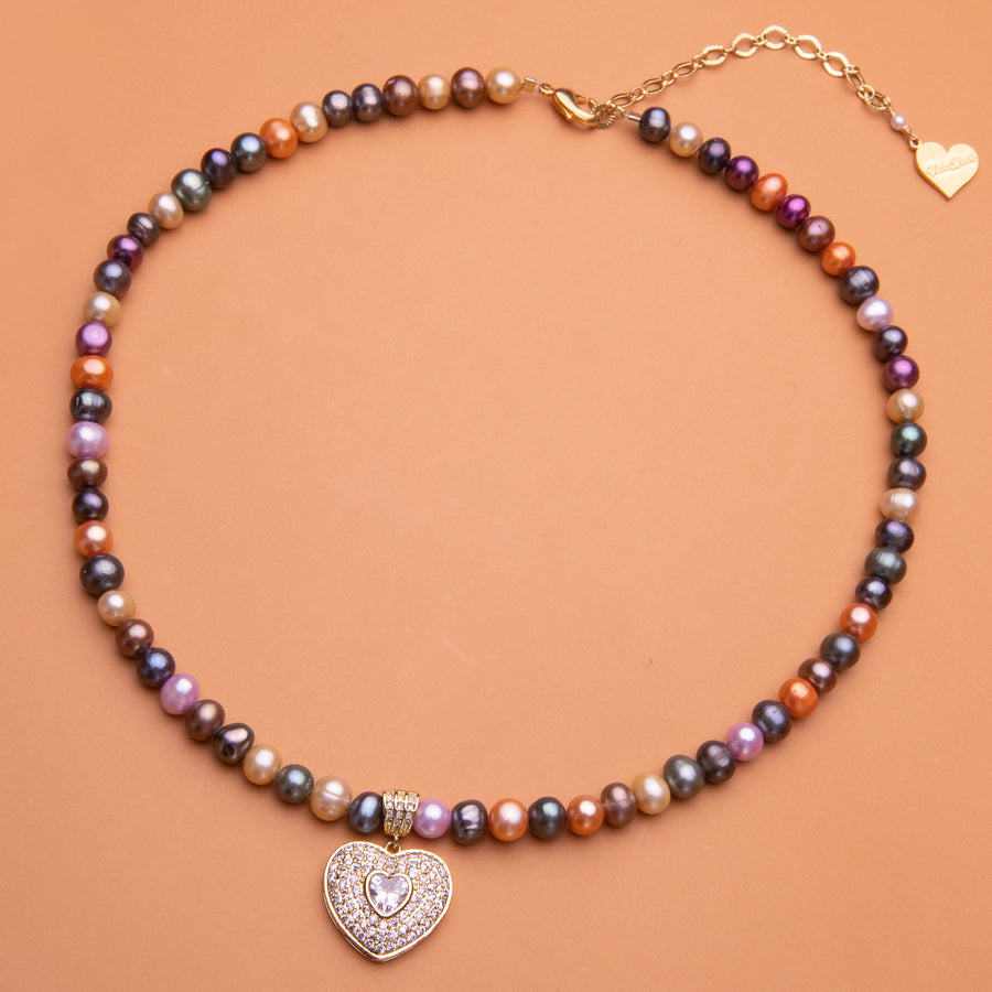 Multi-Color Pearl Royal Heart Necklace