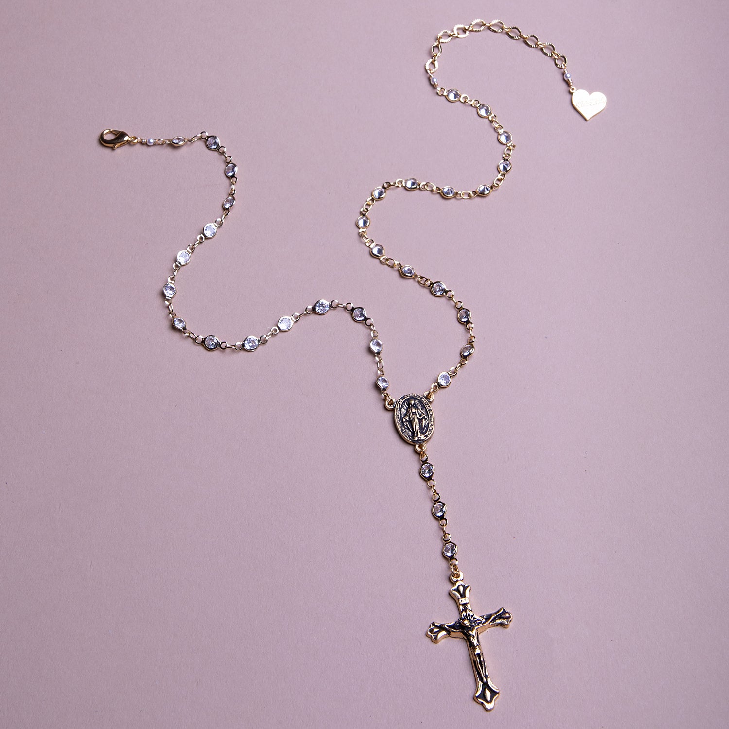 Cubic Cross Rosary Necklace