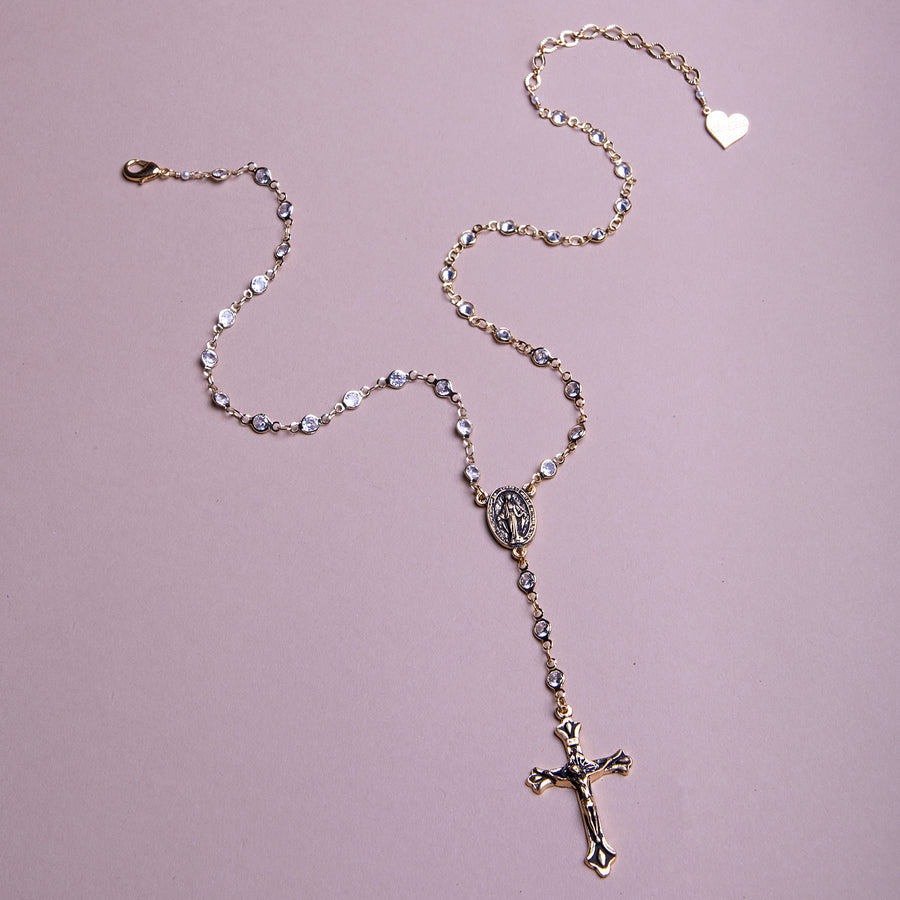 Cubic Cross Rosary Necklace