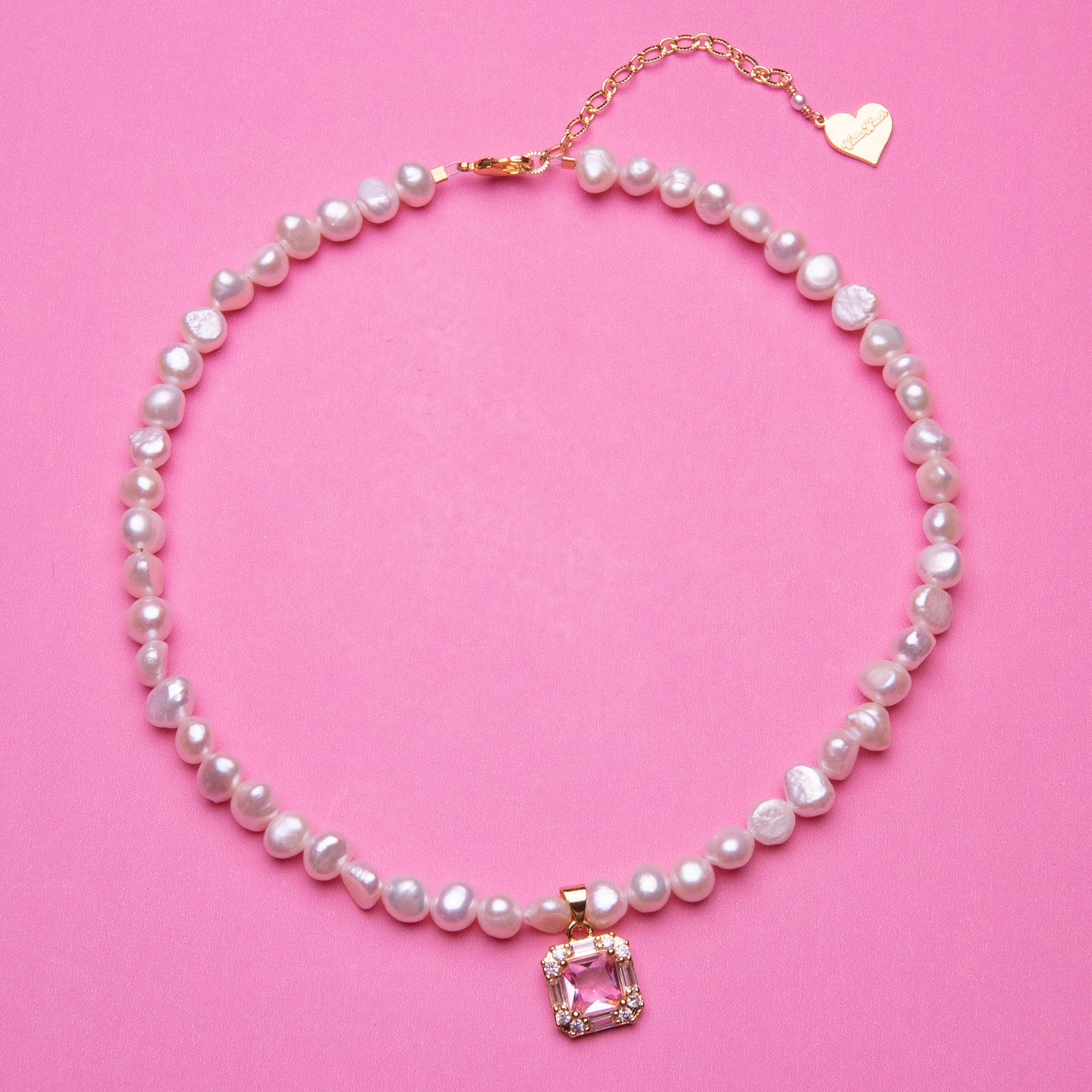 Pearl Cushion Cut Gem Necklace