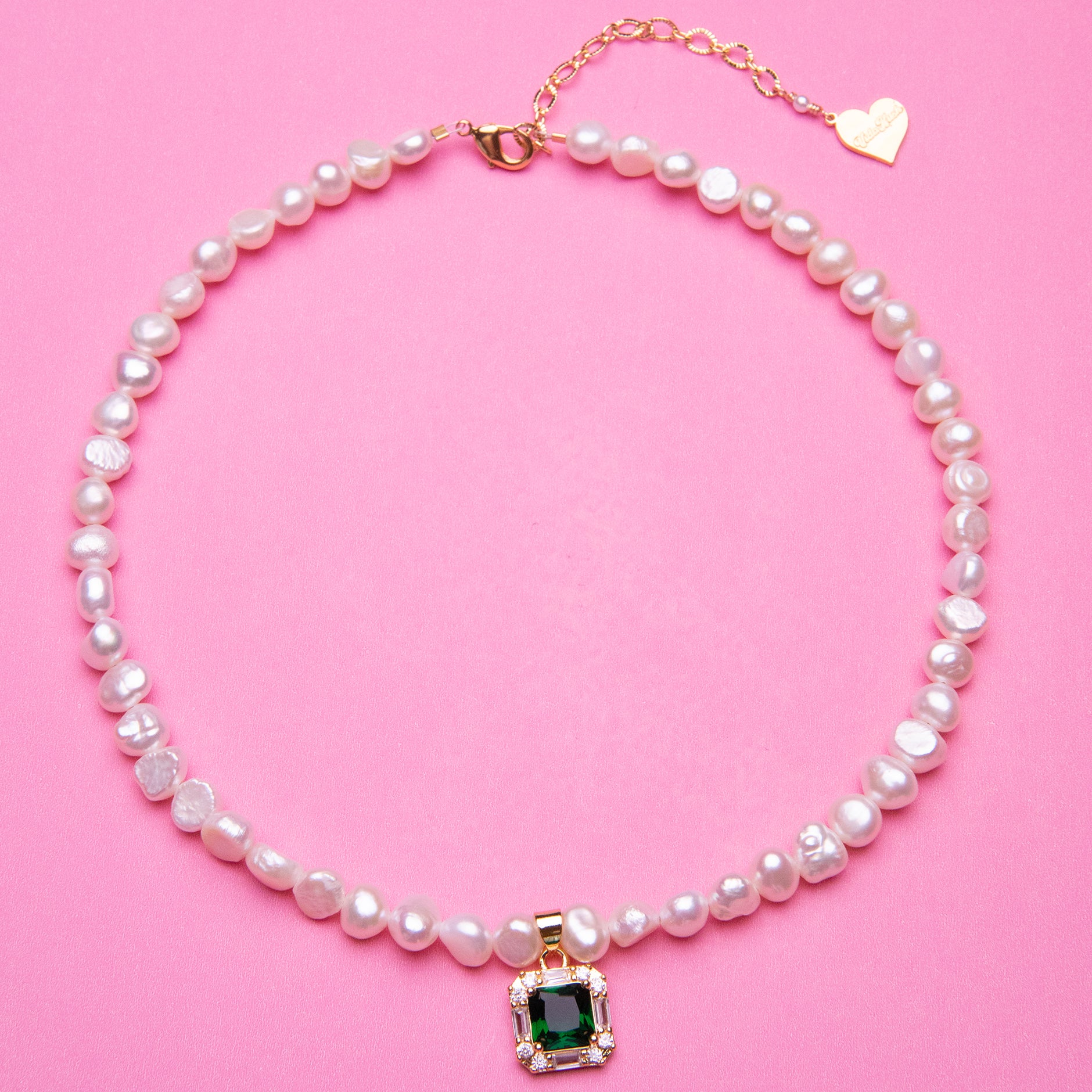 Pearl Cushion Cut Gem Necklace