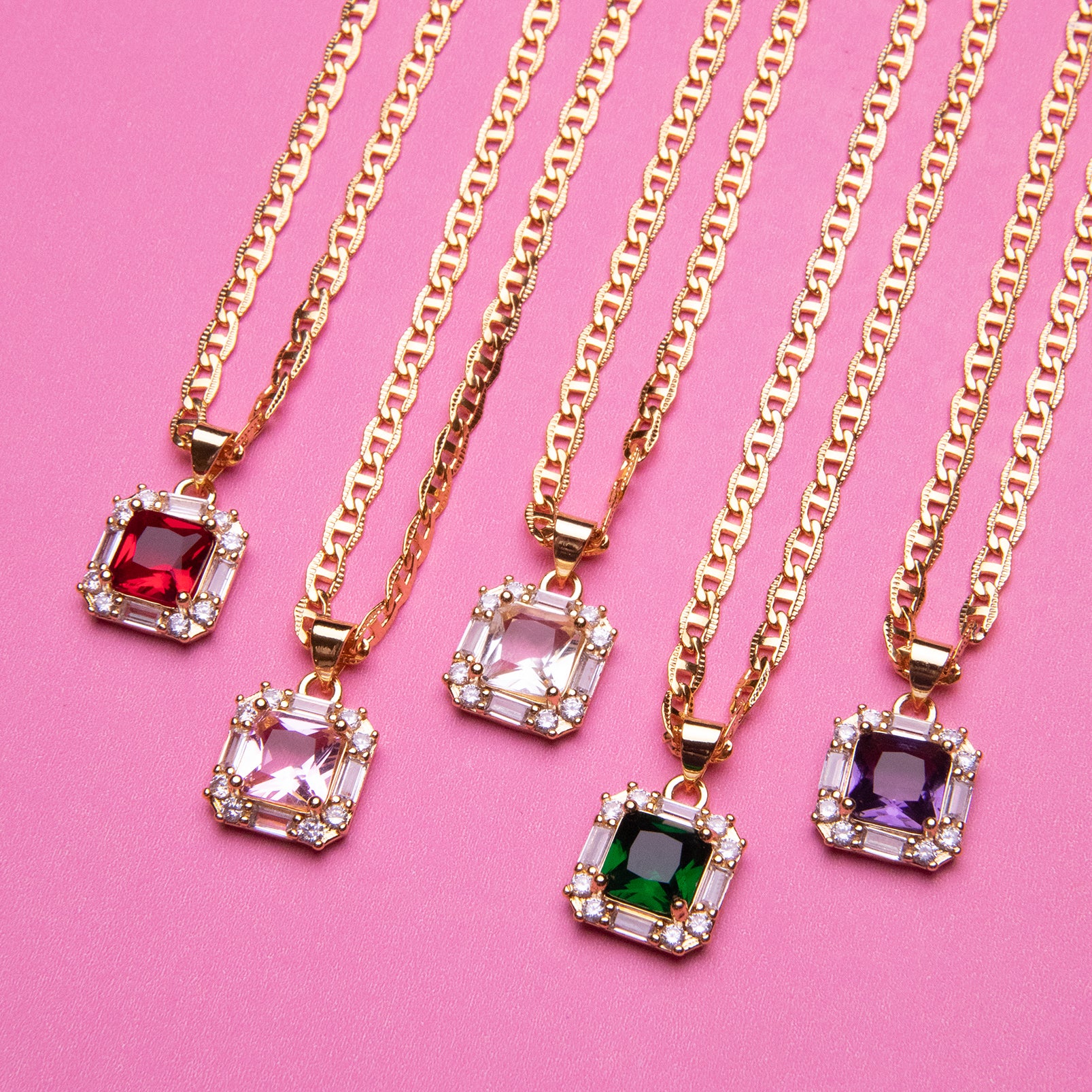 Cushion Cut Gem Necklace